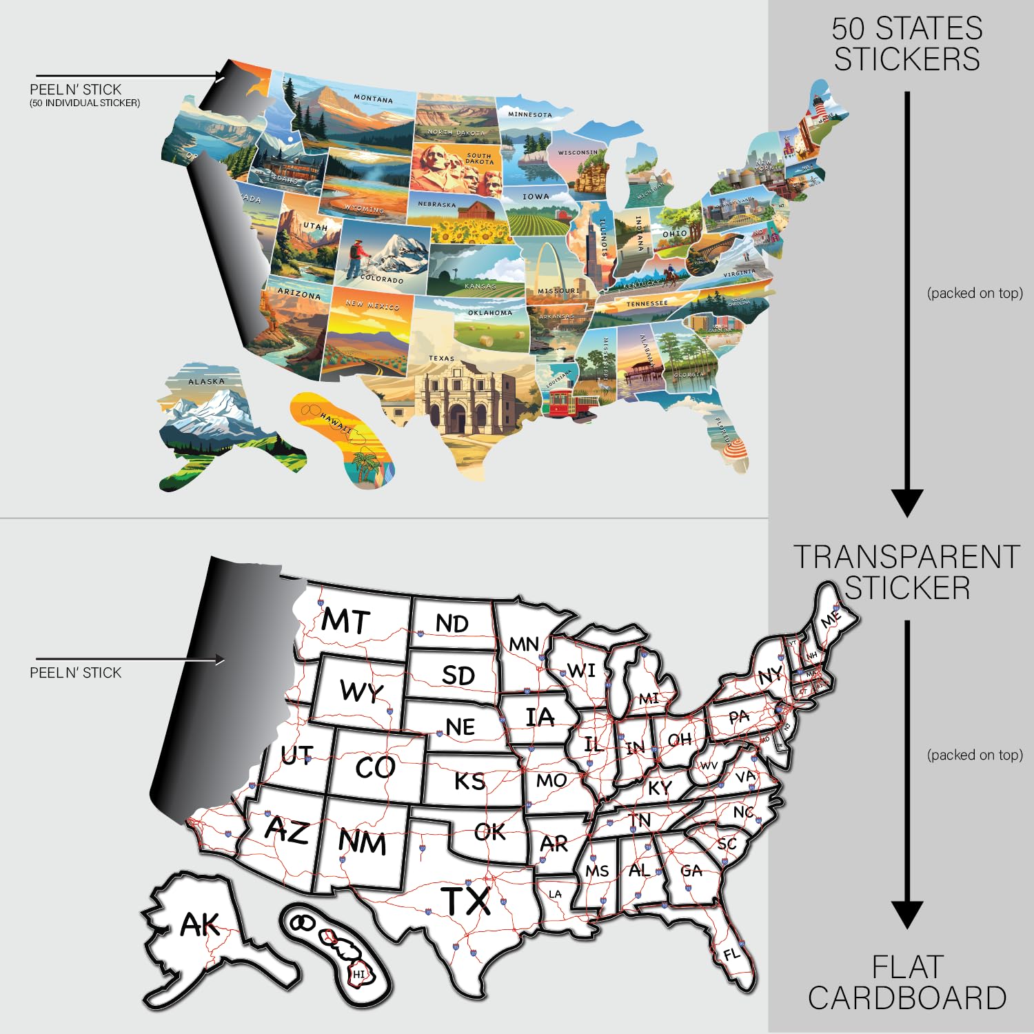 Rv State Visited Travel Usa Map Vinyl Sticker - Camper Trailer Decals For Window With State Flag - Road Trip Map Of America - Wa