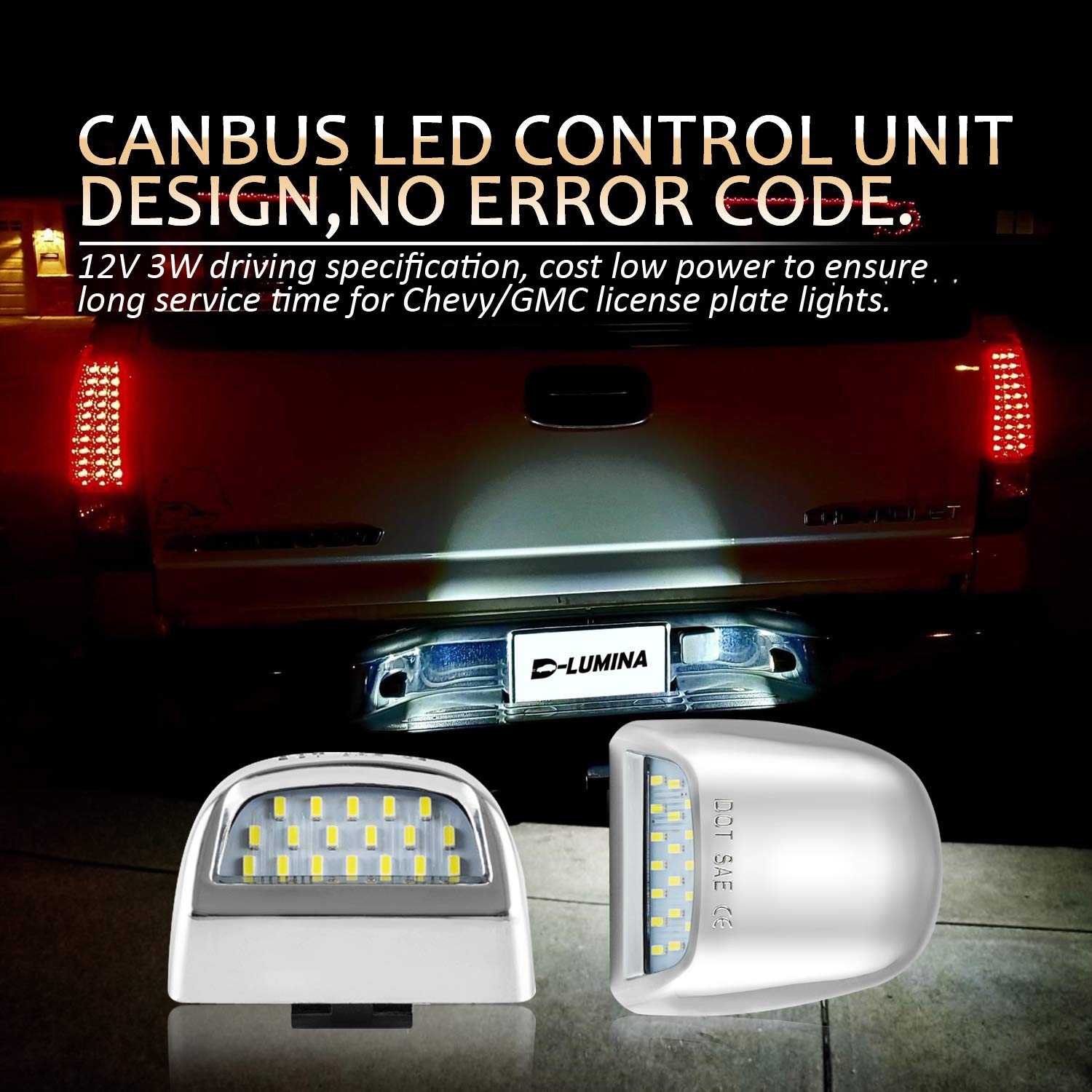 D-Lumina Chrome Led License Plate Lights Assembly Housing Compatible With 1999-2013 Chevy Silverado Gmc Sierra 1500 2500 3500 Hd