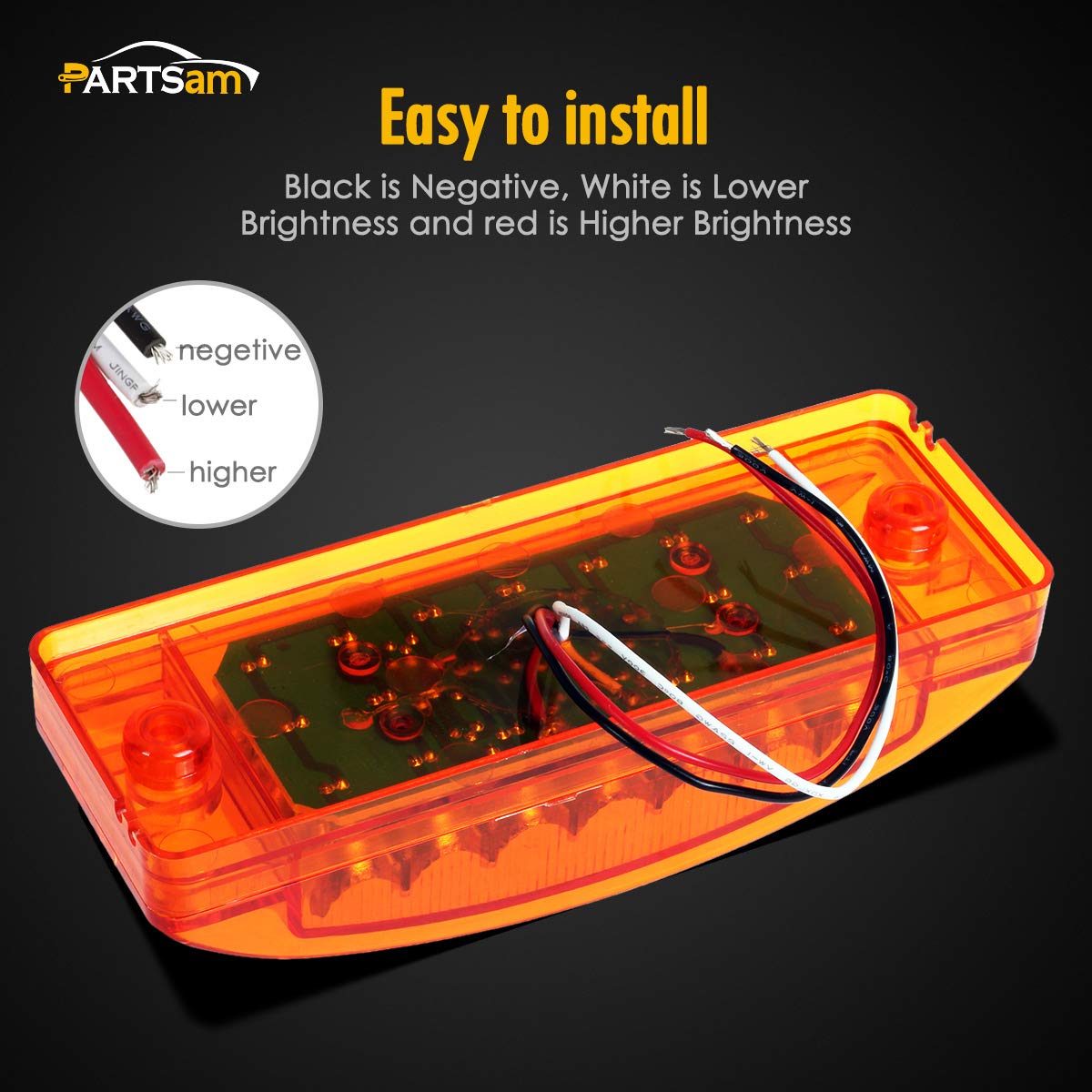 Partsam 6" Amber 21LED Rectangle Marker Lights for Trailer, Truck, RV, Golf Cart - Model 130192