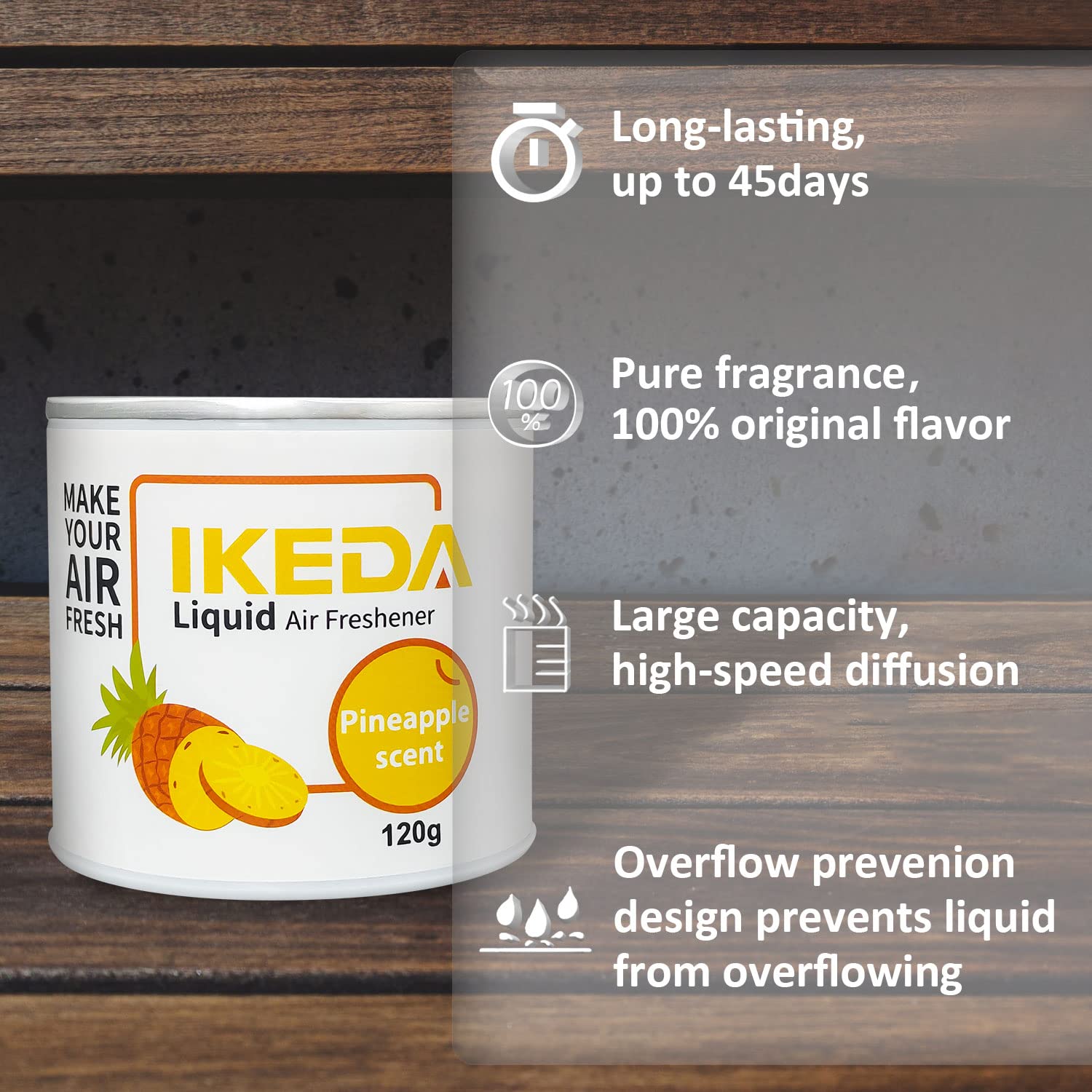 Ikeda Scents Car Air Freshener: Pineapple Scent Liquid Cans | Odor Elimination | Interior Deodorizer | 45days Long-Lasting Fragr