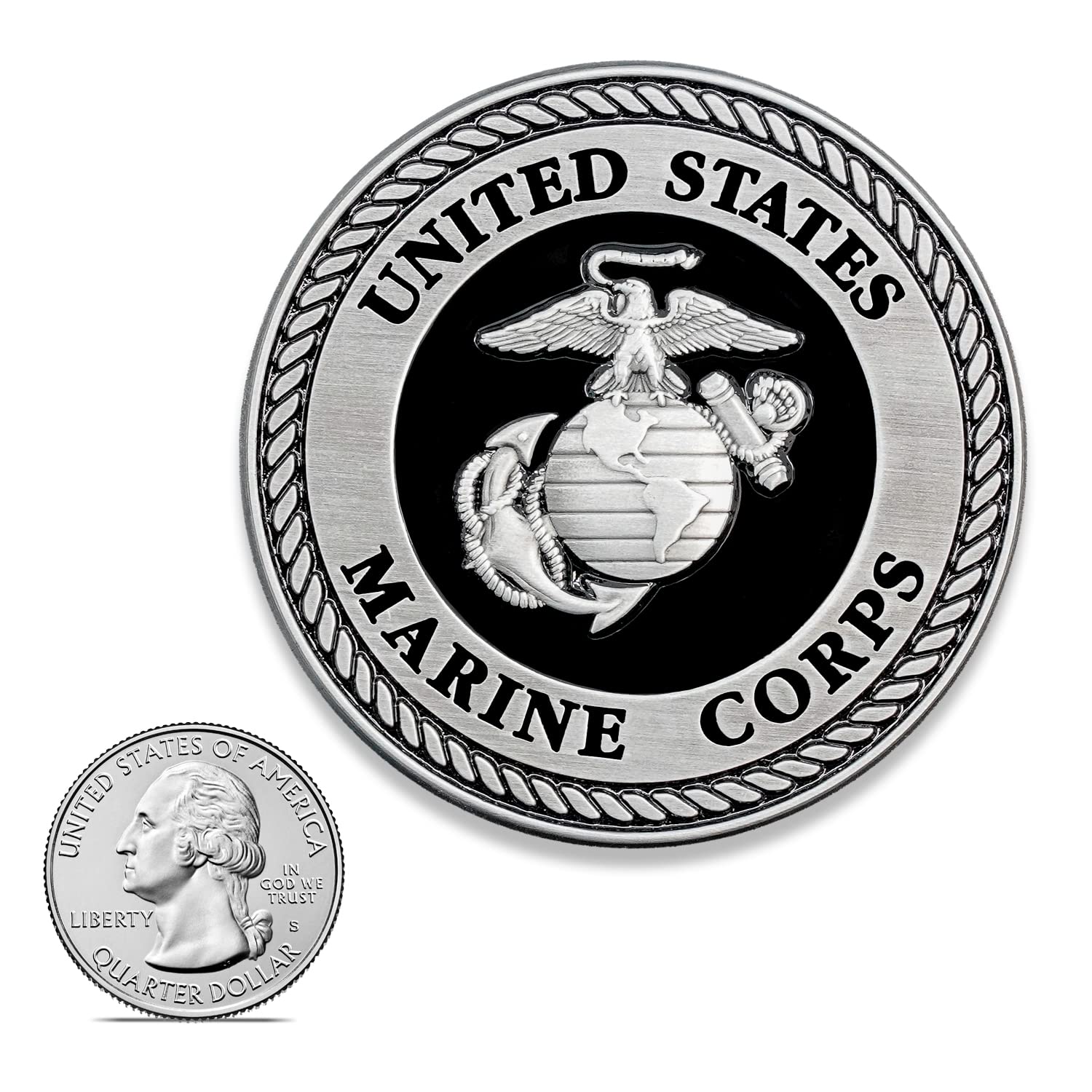 Military Gift Shop USMC Medallion - 2.25" Black & Silver EGA Eagle Globe Anchor Emblem