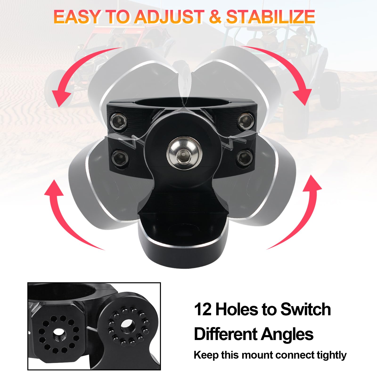 UTV Flag Mount- StarknightMT Adjustable Heavy Duty UTV Whip Mount for 1.75''-2'' Roll Bar Compatible with Polaris RZR 1000 XP 90