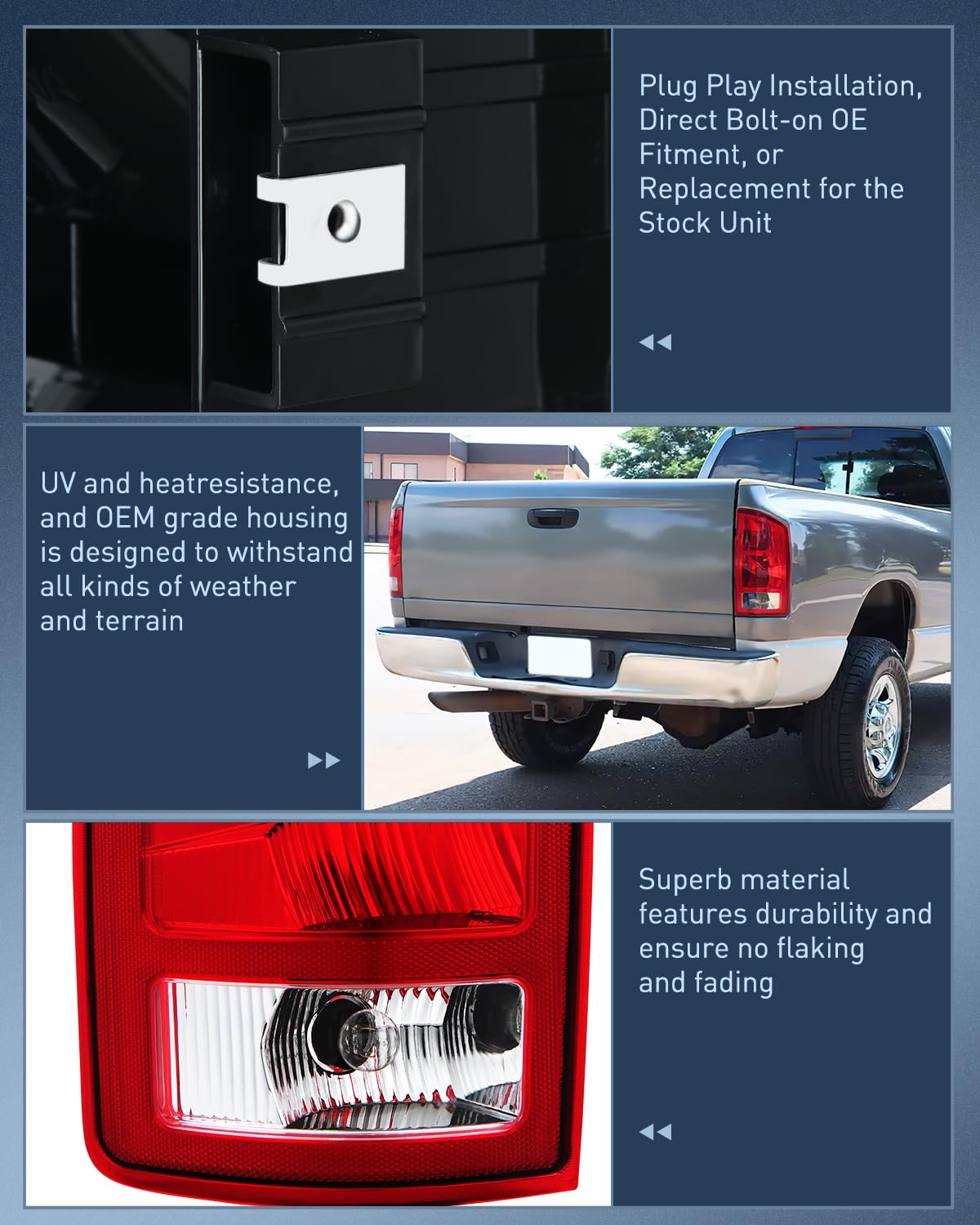 Nilight Taillight Assembly Compatible With 2002 2003 2004 2005 2006 Dodge Ram 1500 2500 3500 Rear Lamp Replacement Oe Style Driv