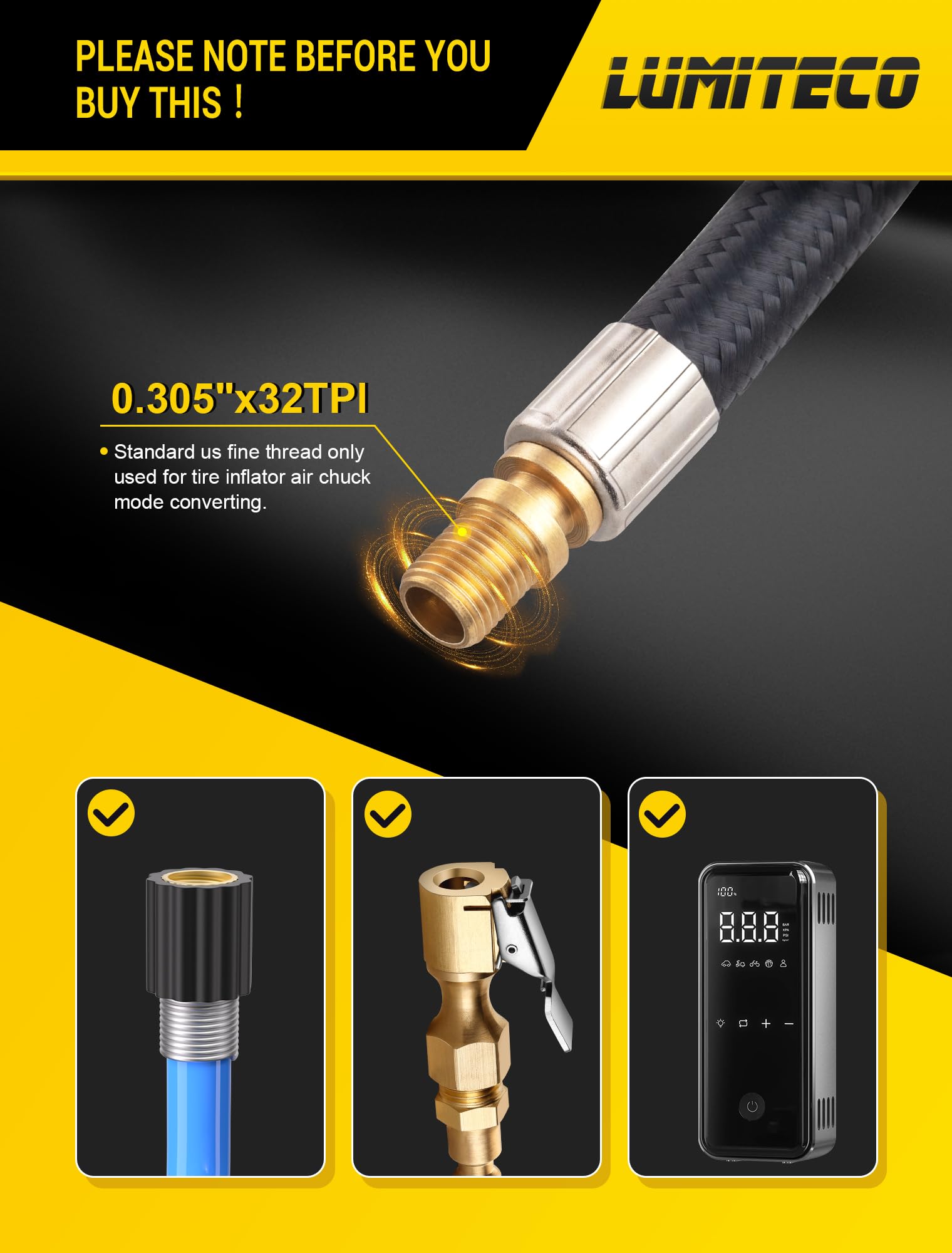 Lumiteco Quick Connect Tire Chuck Hose, Tire Valve Extension Tube W/Presta Valve & Air Pump Ball Needle Set, Air Tire Inflator P