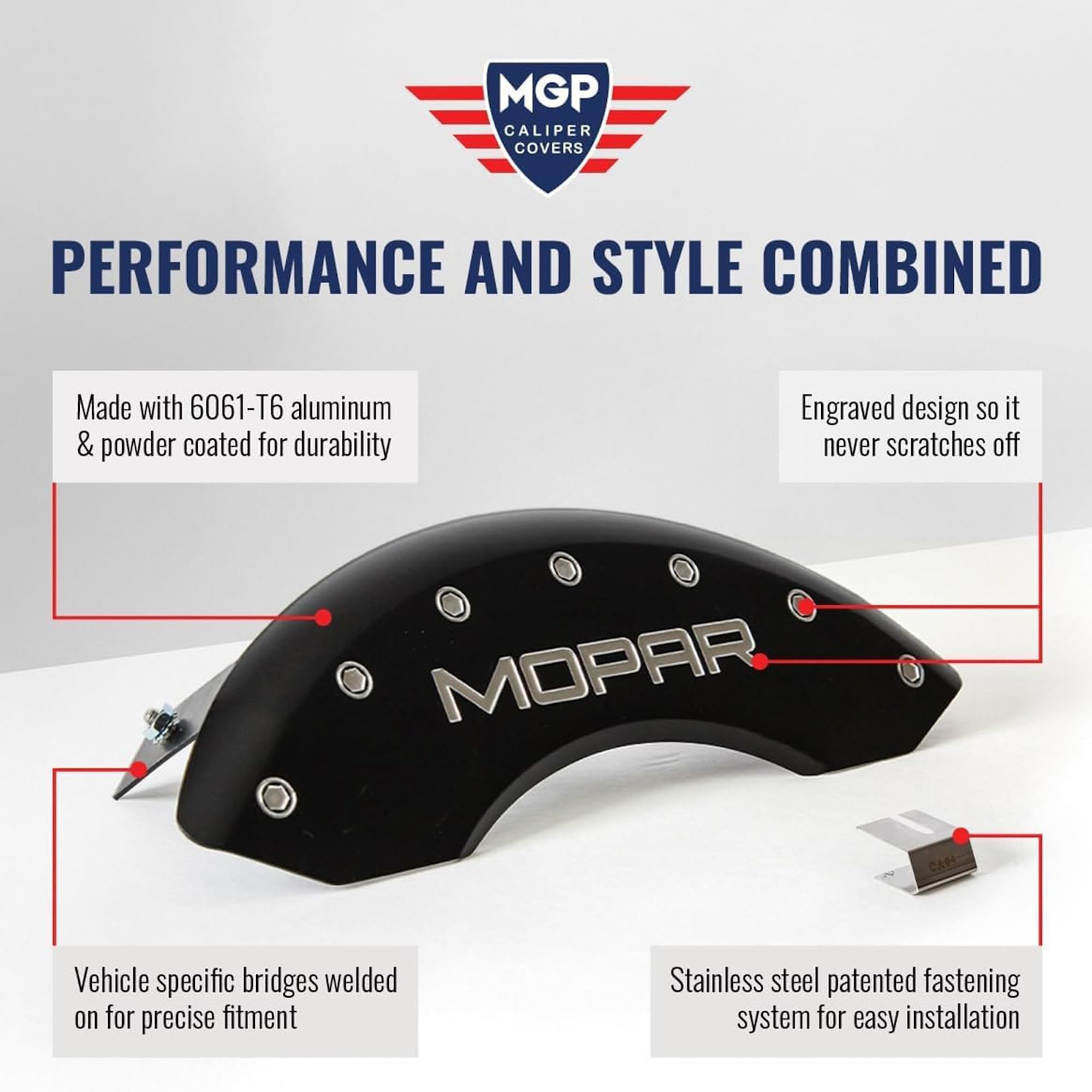 Mgp Brake Caliper Covers For 2011-2025 Dodge Durango (Requires 17'' Wheels Or Larger) Yellow Powder-Coated Finish, Engraved Blac