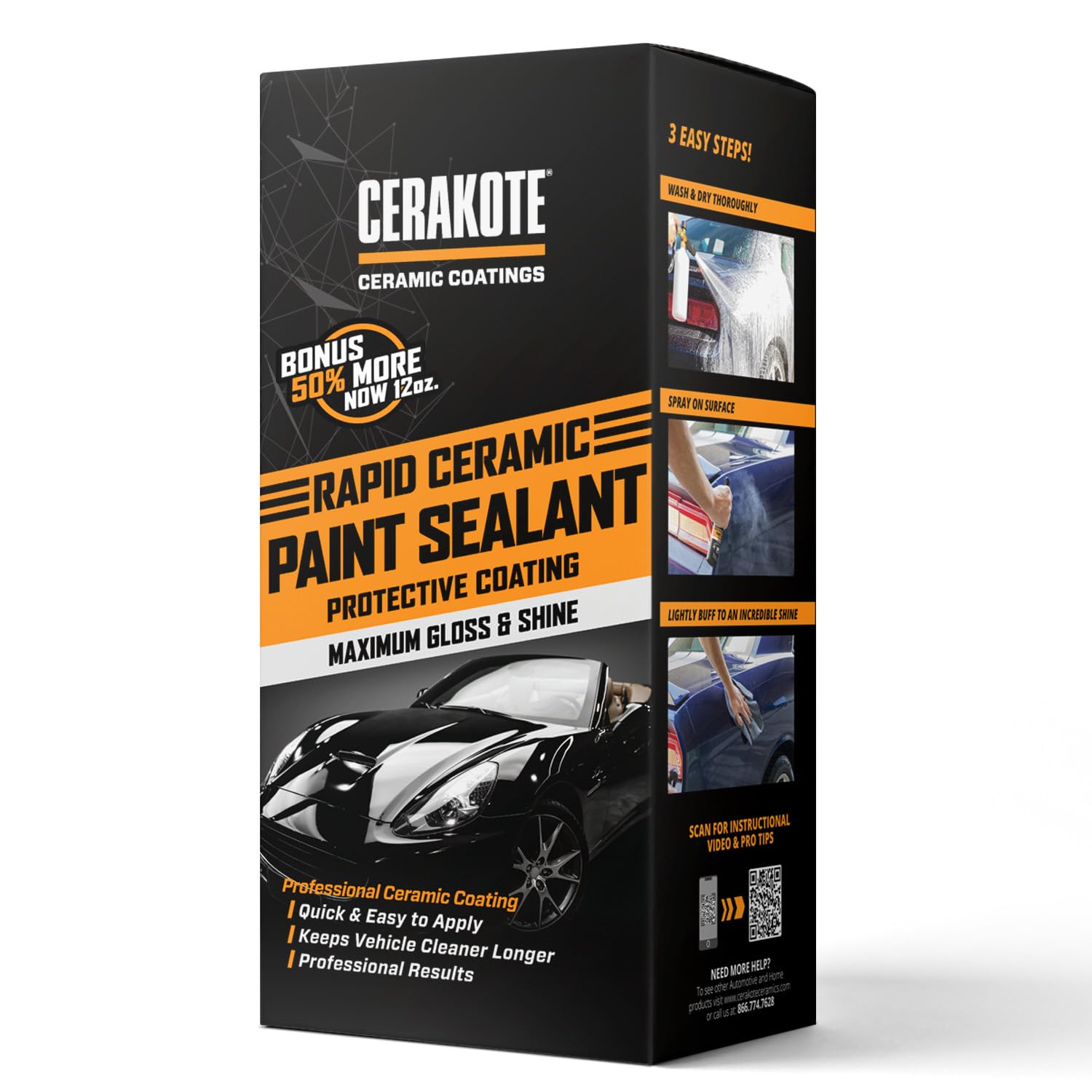 CERAKOTE® Rapid Ceramic Paint Sealant - 12 oz. - Maximum Gloss & Hydrophobic Protection - Pro Results with Premium Sprayer