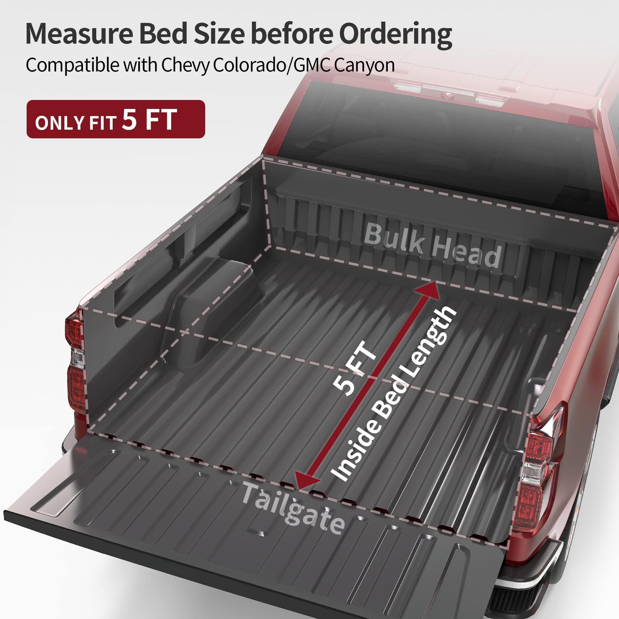 Oedro Roll Up Truck Bed Tonneau Cover Compatible With 2015-2024 Chevy Colorado & Gmc Canyon With 5 Feet Bed, Fleetside