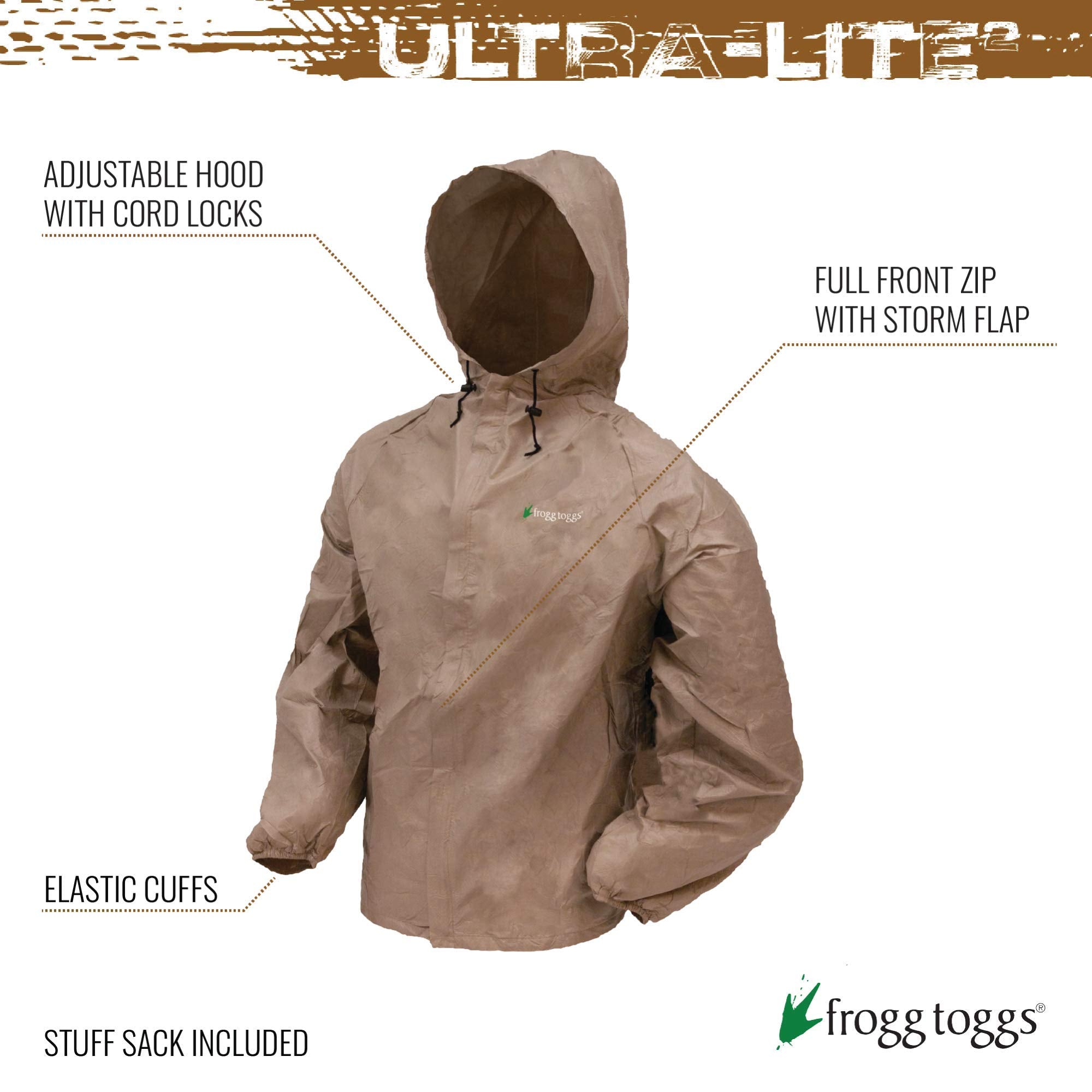 Frogg Toggs Men'S Ultra-Lite2 Waterproof Breathable Rain Jacket, Khaki, X-Large
