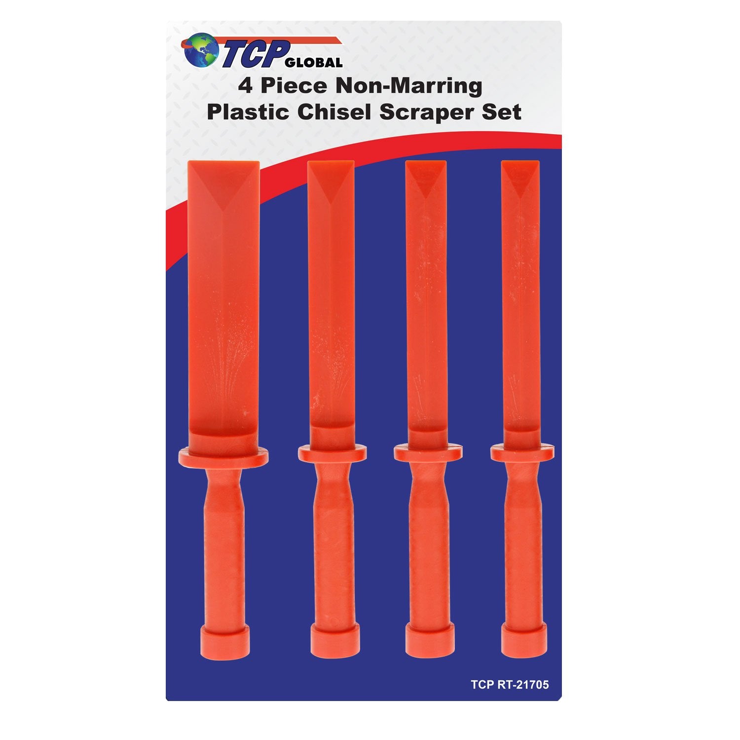 TCP Global 4 Piece NonMarring Plastic Chisel Scraper Set  3/4, 7/8, 1, 11/2 Wide, Length 11
