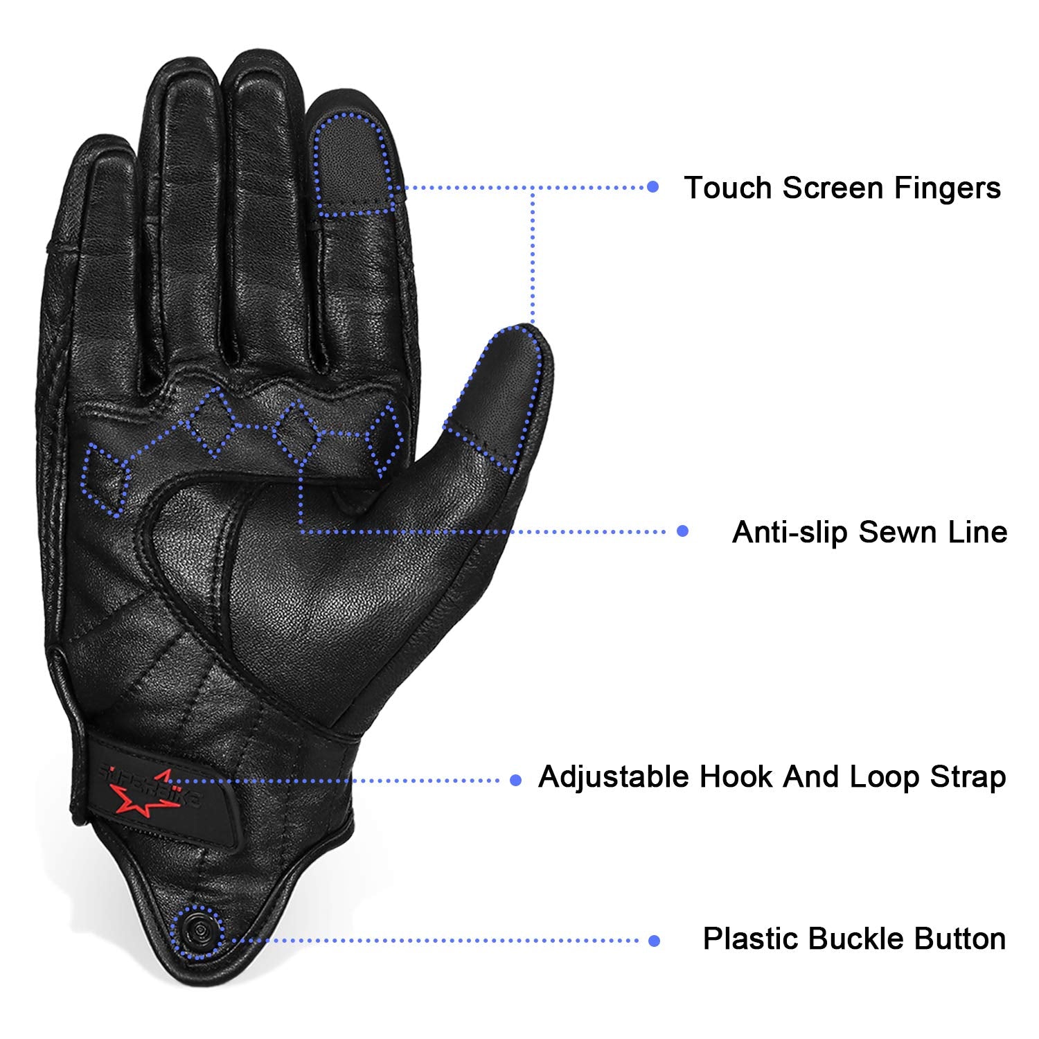 Full Finger Goat Skin Leather Touch Screen Motorcycle Gloves Men/Women S,M,L,Xl,Xxl (Non-Perforated, Xxl)