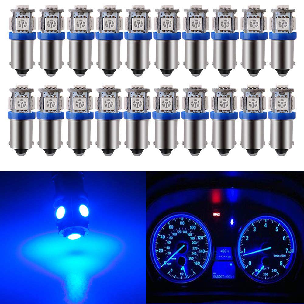 BlyilyB 20-Pack BA9 BA9S Blue LED Car Light Bulbs for License Plate, Dome, Map & Courtesy Lights