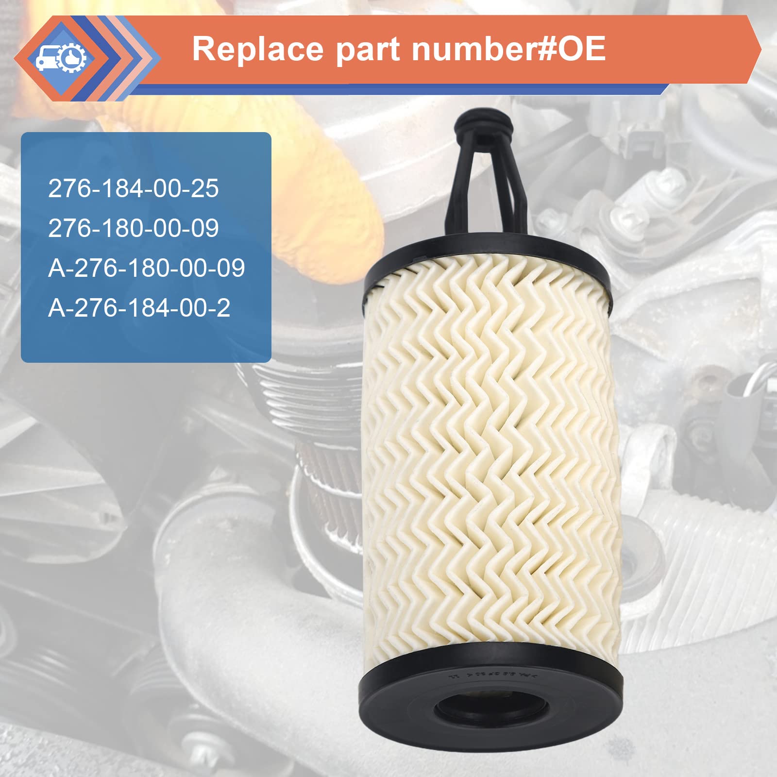 2 Pcs Engine Oil Filter Compatible With Mercedes-Benz C, CLS, E, CLE, S, ML, SL Series, Replace #2761800009