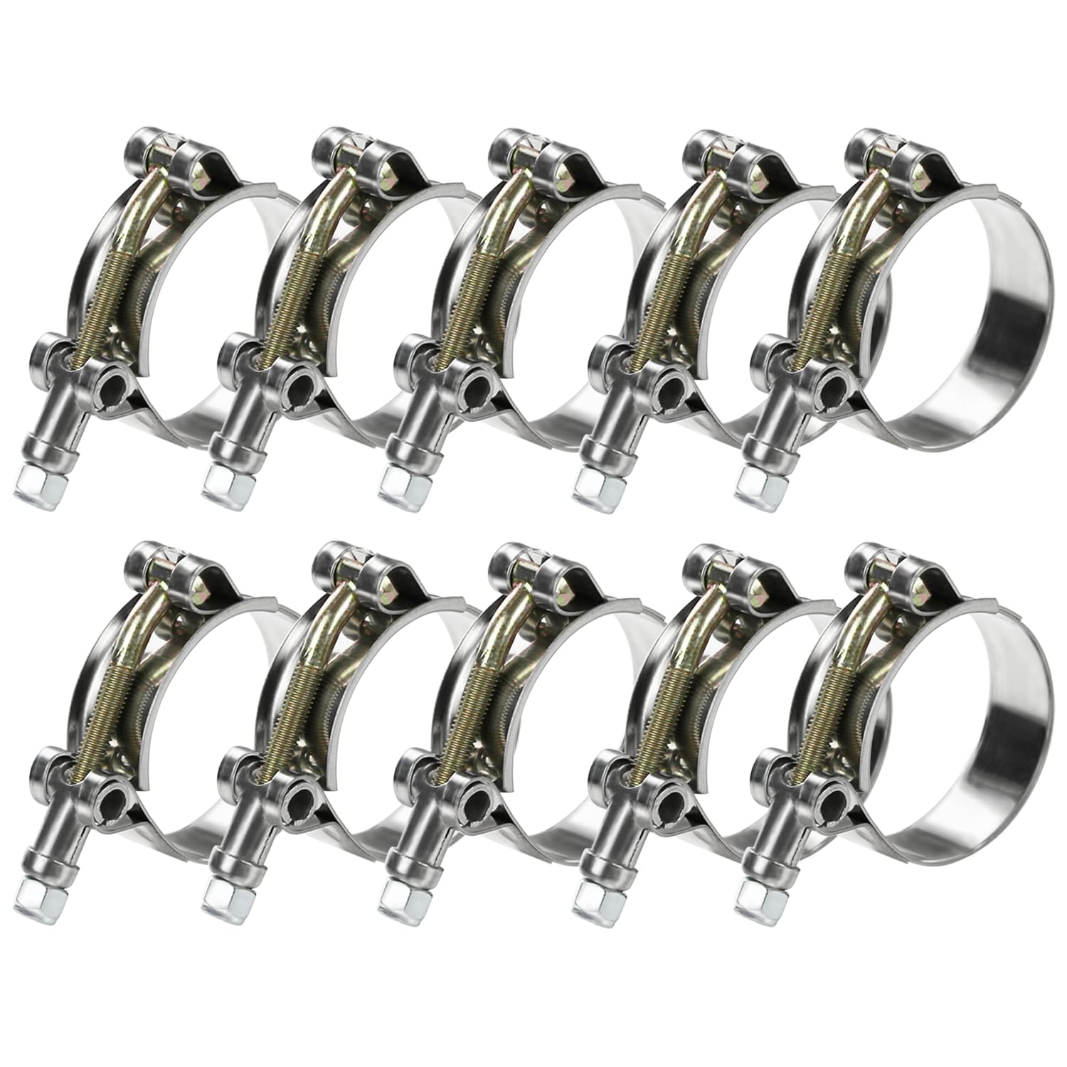 Peromi 10Pack T Bolt Hose Clamp 46-52Mm For 1.5 '' Hose Id, Stainless Steel Radiator Heavy Duty Hose Clamp Intake Clamp