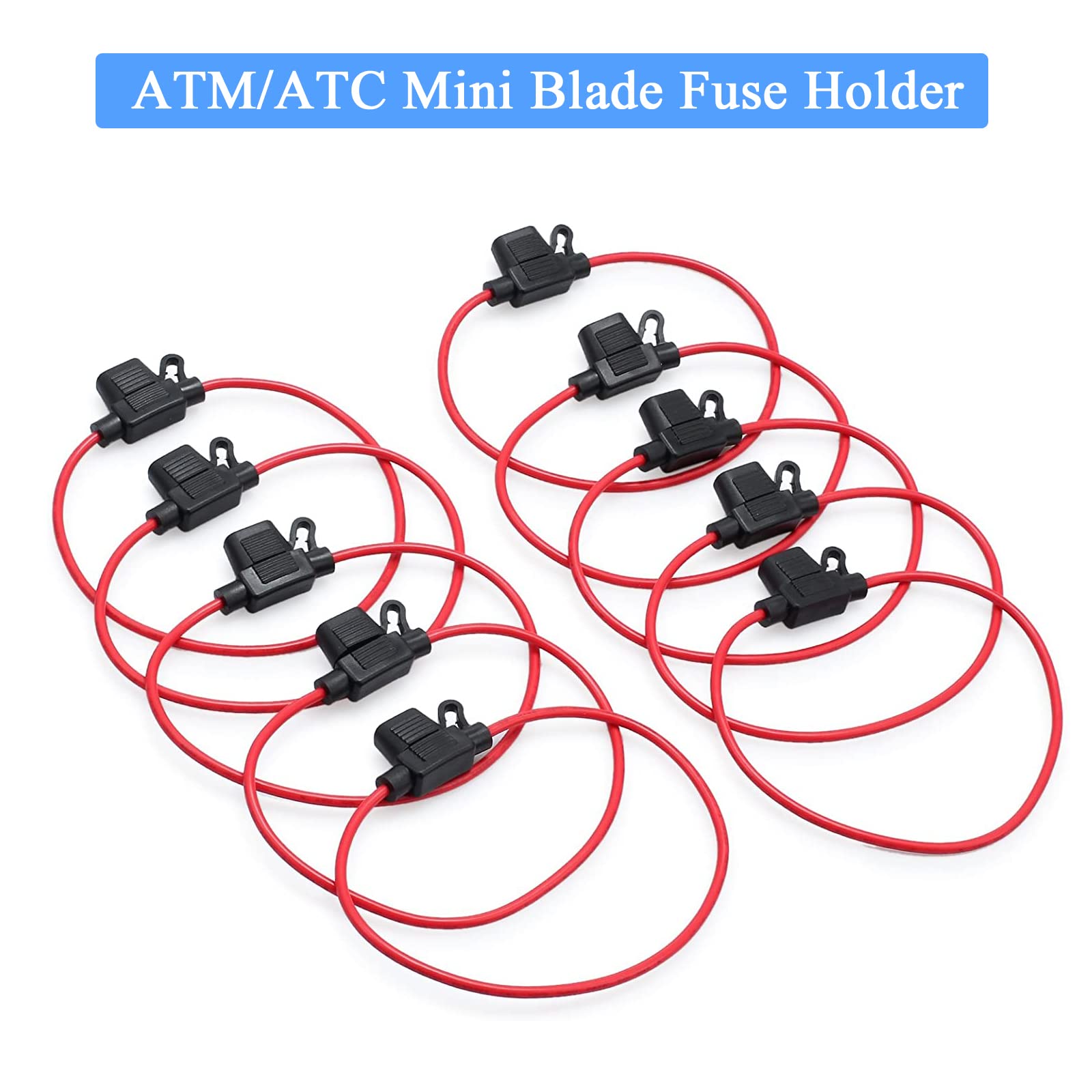 Camway 10Pcs Fuse Holder Blade Mini Atm/Atc Waterproof Automotive Wire Fuse Holder 14 Awg For Car Boat Rv 12V 20A Fuses