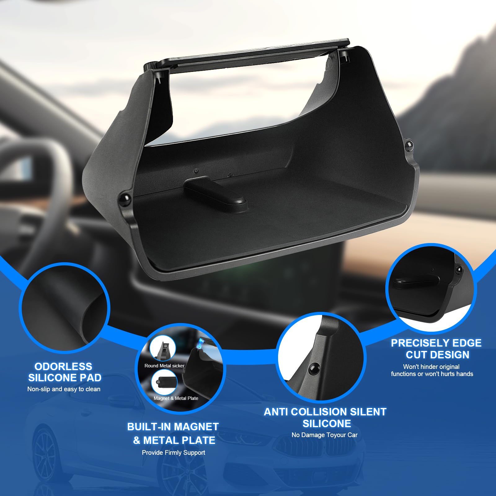 AOLEAD Tesla Center Console Organizer Tray:Under Screen Magnetic Storage Box for Tesla Model Y Model 3,No Adhesive Interior Acce