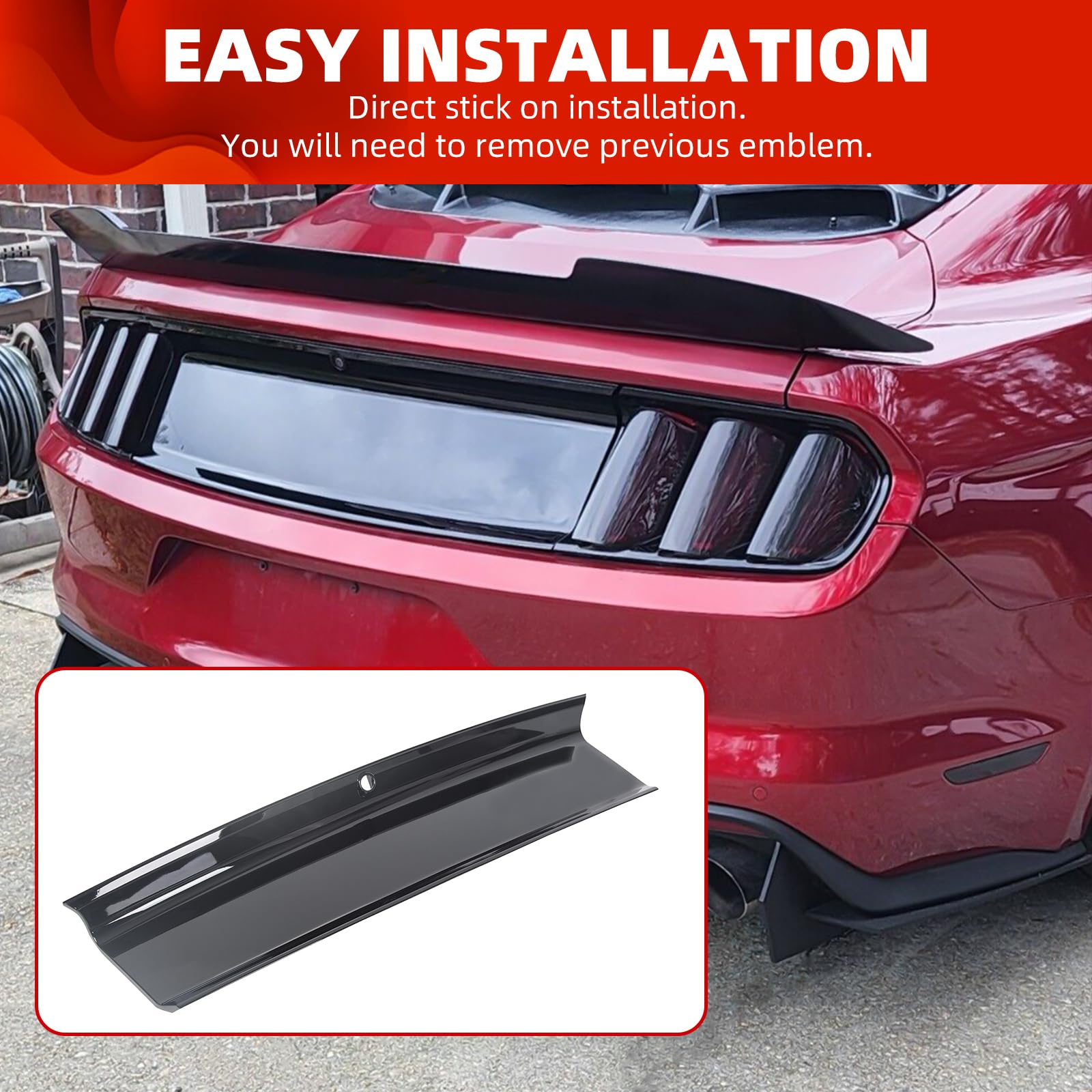 ECOTRIC Trunk Decklid Trim Panel for 2015-2023 Ford Mustang, Black ABS Plastic, Model VC-LYAP-350-2S