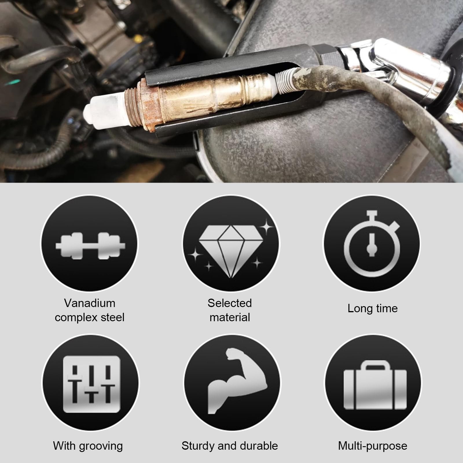 Suvnie Oxygen Sensor Socket With Side Wire Cutout, 1/2'' Drive X 7/8'' 6-Point O2 Sensor Wrench Removal Tool, Car Accessories Fo