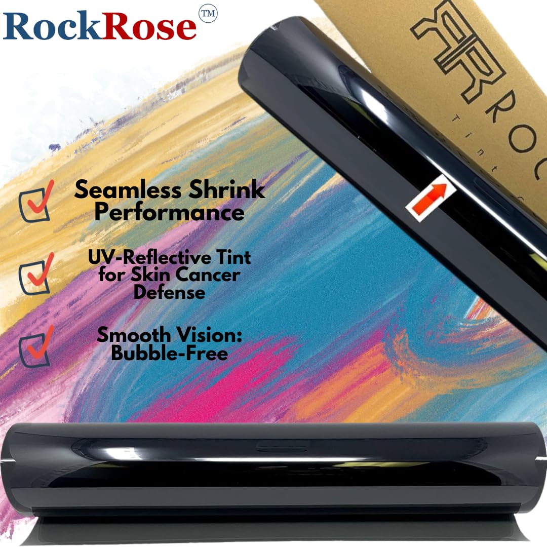 RockRose 1% VLT Car Tint - Premium Carbon Window Film, 12" x 100FT, Heat & UV Block, Adhesive Film for Cars