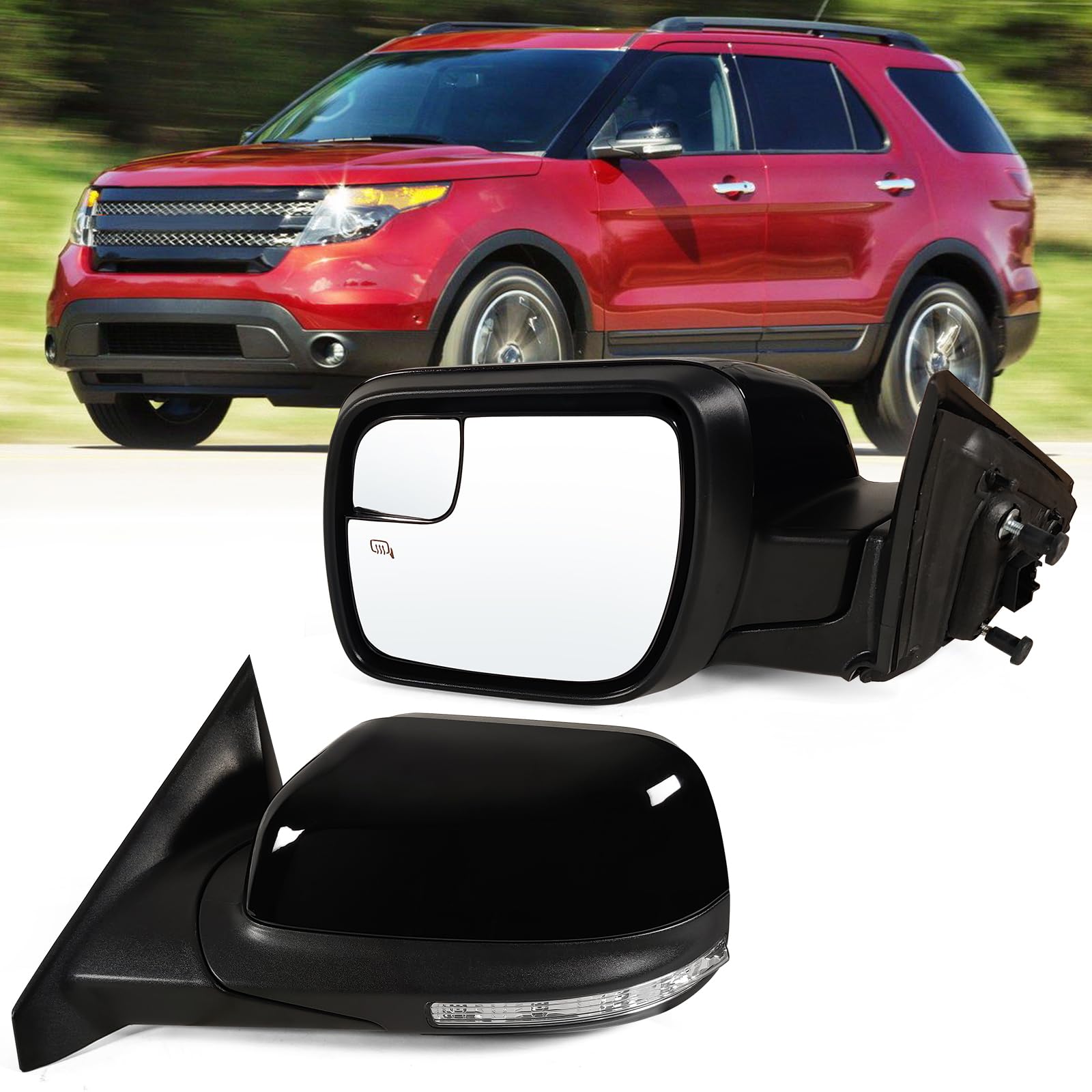 Lqito Left Driver Side Mirror Fits 2011-2019 Ford Explorer With Power Heated Turn signal And Puddle Light?Without Power Folding 
