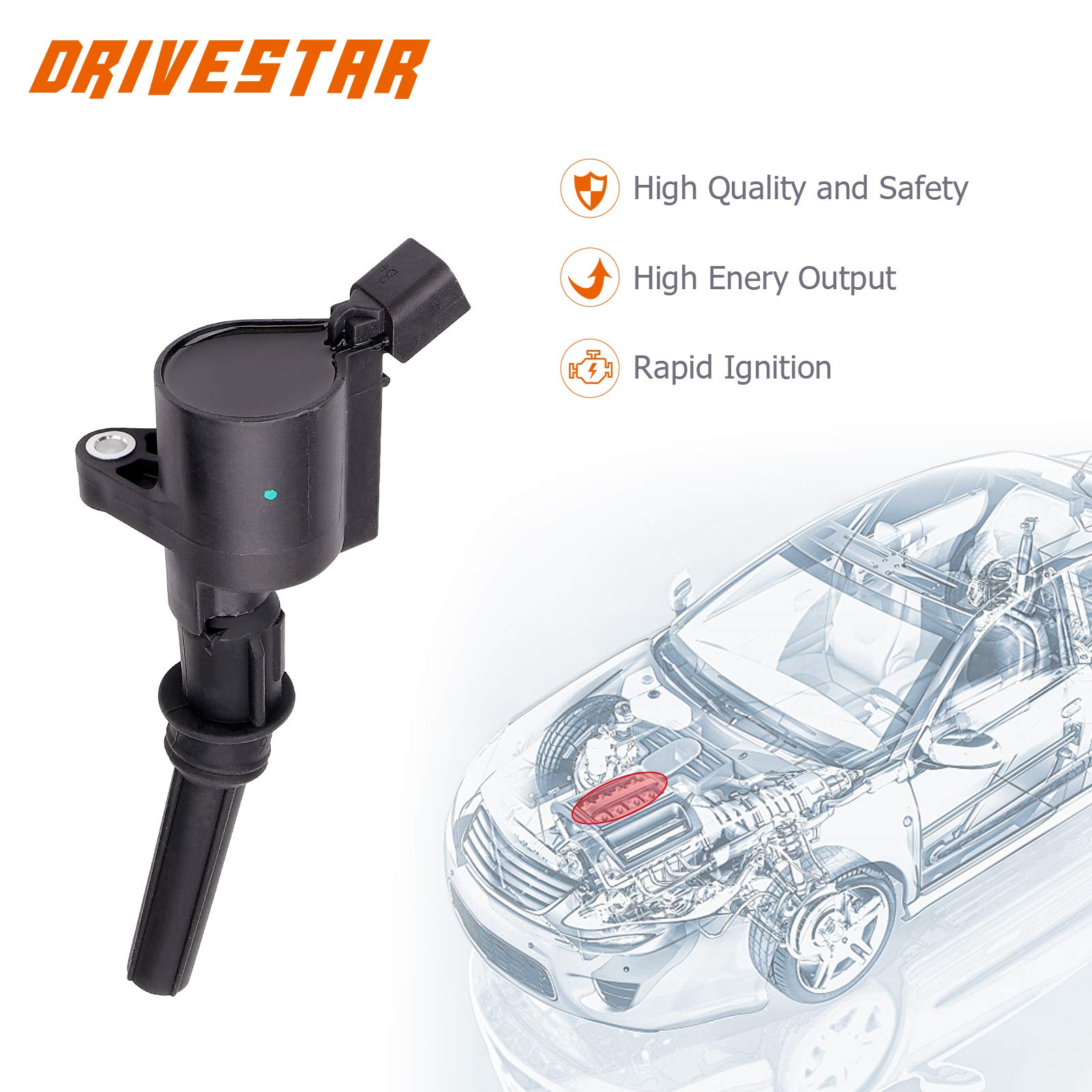 Drivestar Ignition Coil For Ford F150 E150,For Lincoln Town Car,For Mercury 4.6L 5.4L V8 Replacement With Dg508 C1454 C1417 Fd50