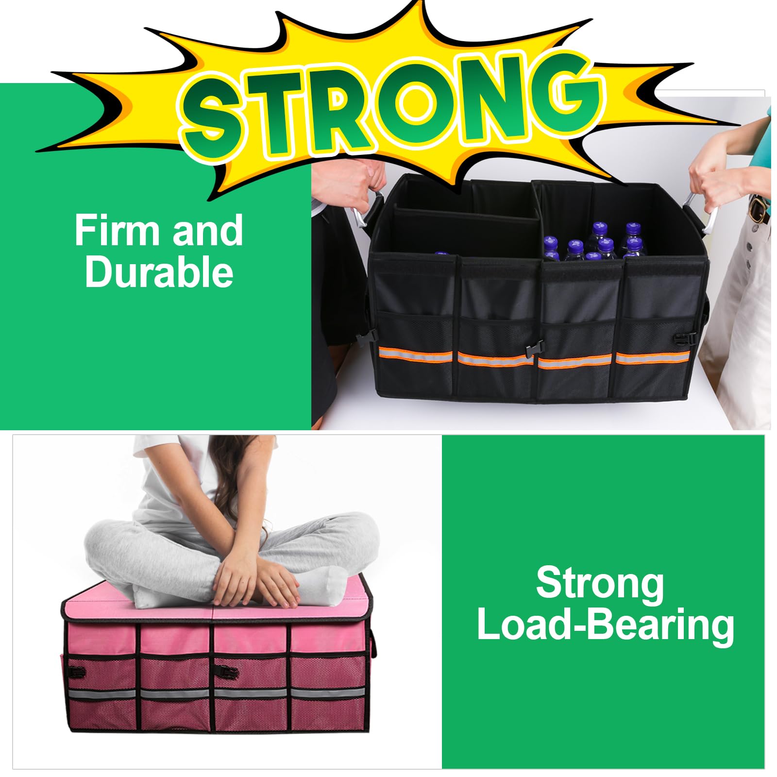 LI LIBZAKI Trunk Organizer - Premium Collapsible Cargo Storage, Black, Regular Size, Polyester, Model Lib-Trunk-Black-t