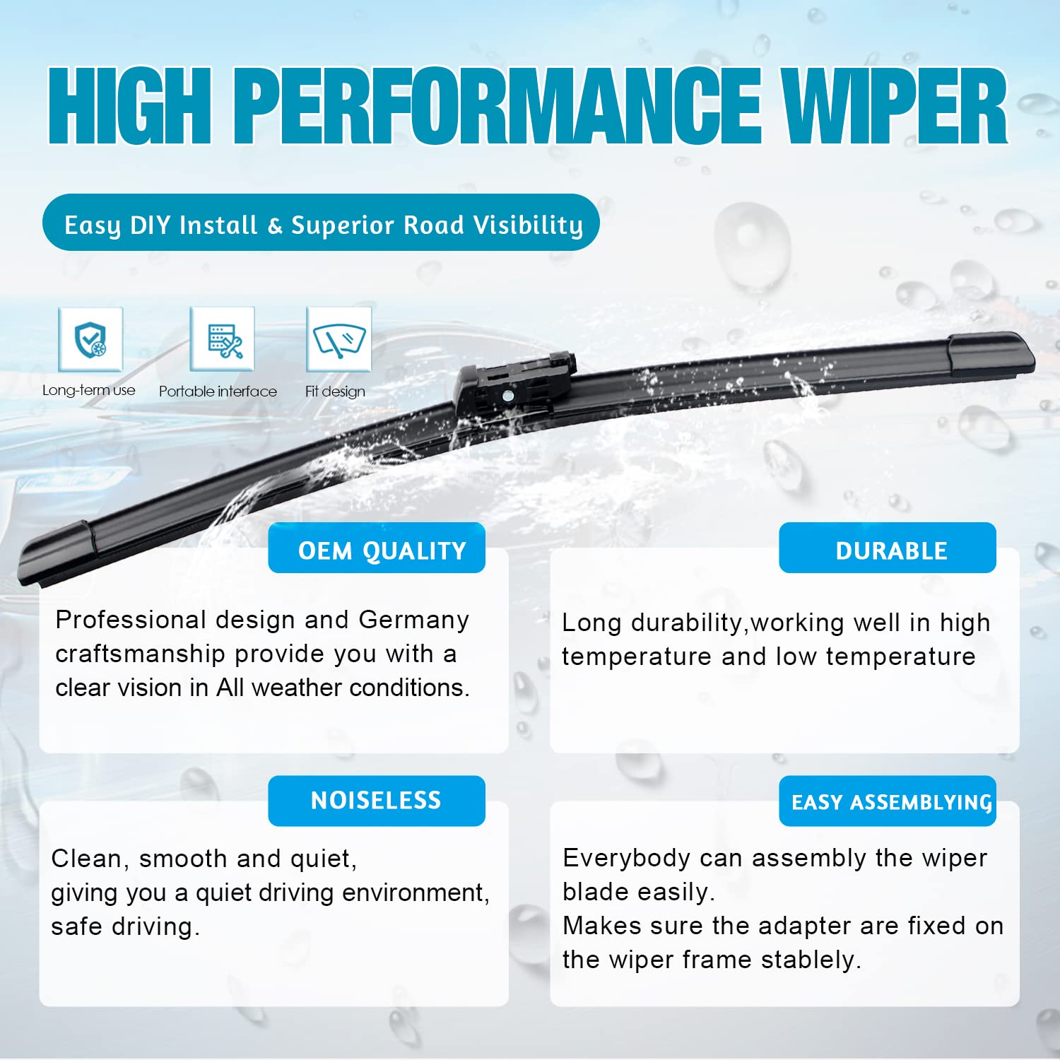 Vtogoi Wiper Blades With Rear Wiper Blades Set For Volkswagen Touareg 2017-2018,Automotive Replacement Windshield Wiper Blades,