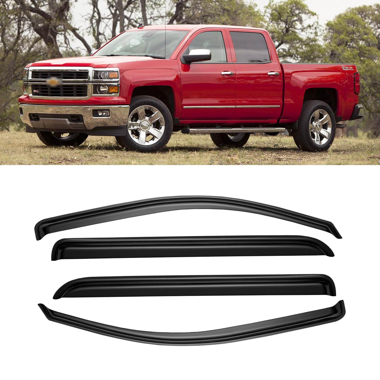 Cmvt Auto Window Visors For 2014-2018 Chevrolet(Chevy) Silverado & Gmc Sierra 1500 Crew Cab, Rain Guards Vent Shade Deflector Da