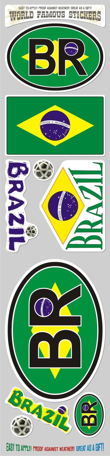 Car Chrome Decals StsBr Brazil 9 Stickers Set Brazilian Flag Decal Bumper Stiker Car Auto Bike Laptop