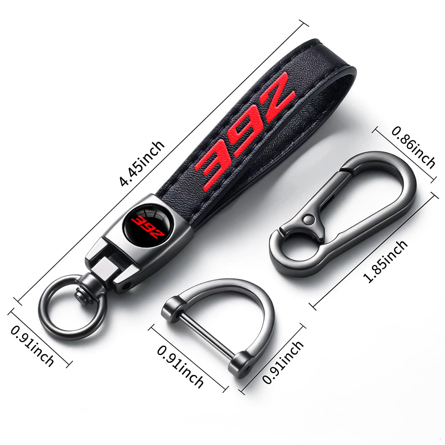 Annloysky Black Leather Keychain for Dodge Challenger & Durango SRT 392 - 2.6 Inch Durable Key Ring Accessory