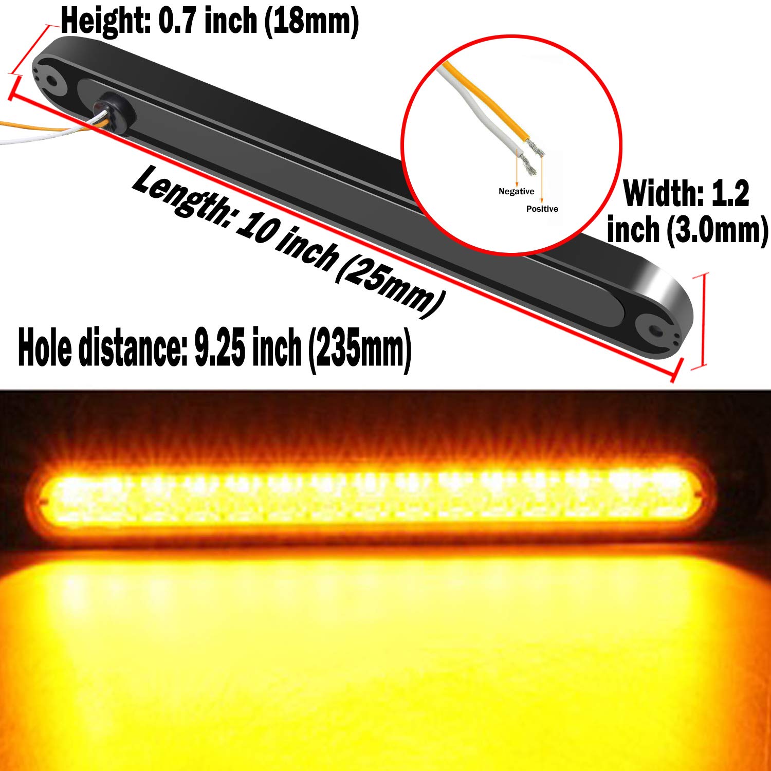 KEING 2 Pack 10" LED Trailer Lights - Amber, IP67 Waterproof, 9-30V Turn Signal & Tail Lights for Trucks, Boats, Trailers