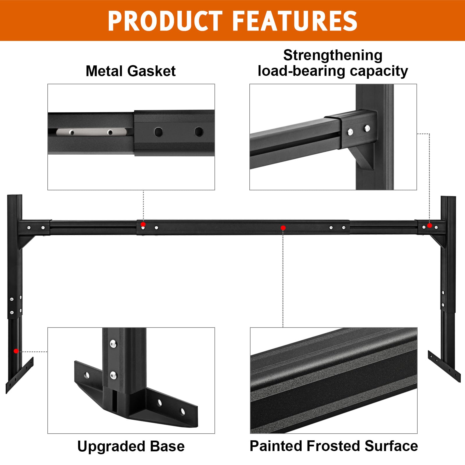 CIRONBOW Adjustable Aluminum Trailer Ladder Rack - 5.7FT-7.7FT, 800LB Capacity, Black, Includes 2 Straps for Open & Enclosed Trailers