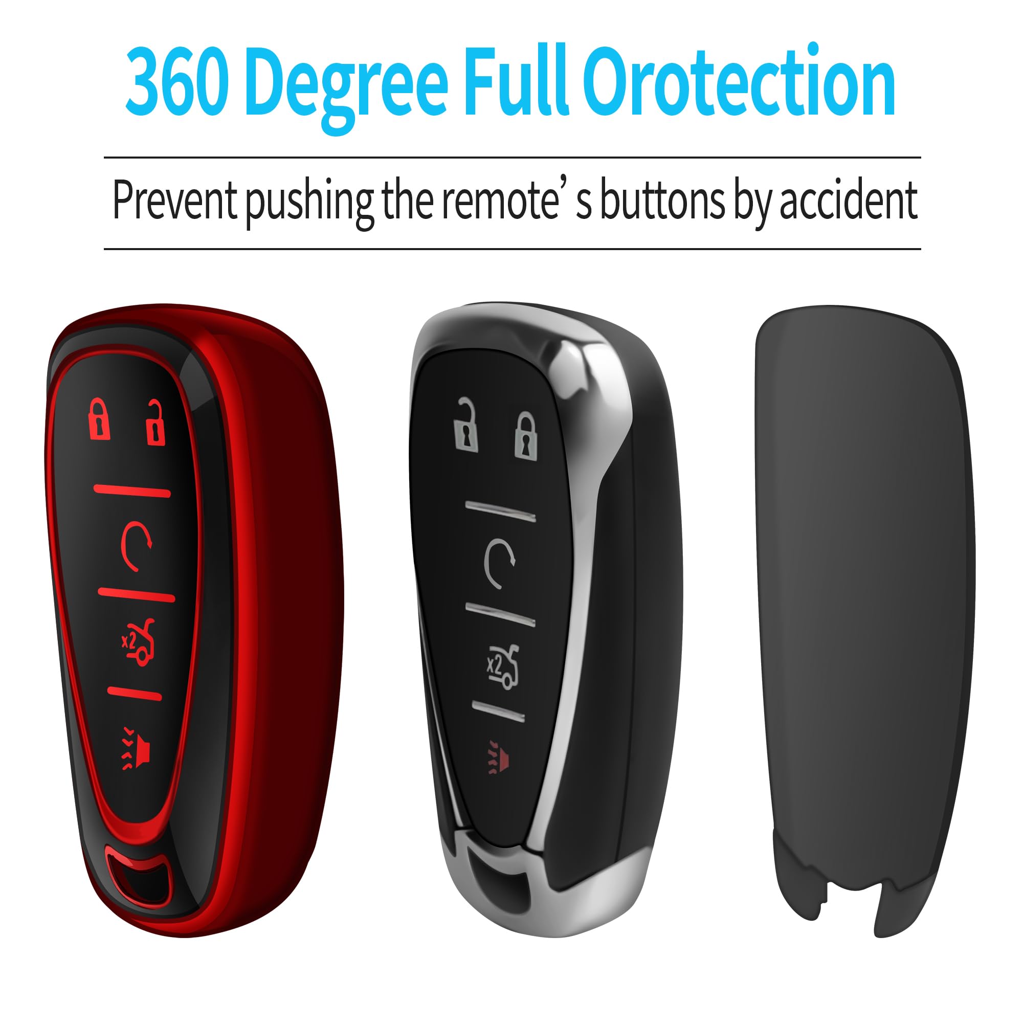 Tukellen Key Fob Cover for Chevrolet - Soft TPU Key Shell, 5 Buttons, Red, Compatible with 2016-2024 Chevy Models
