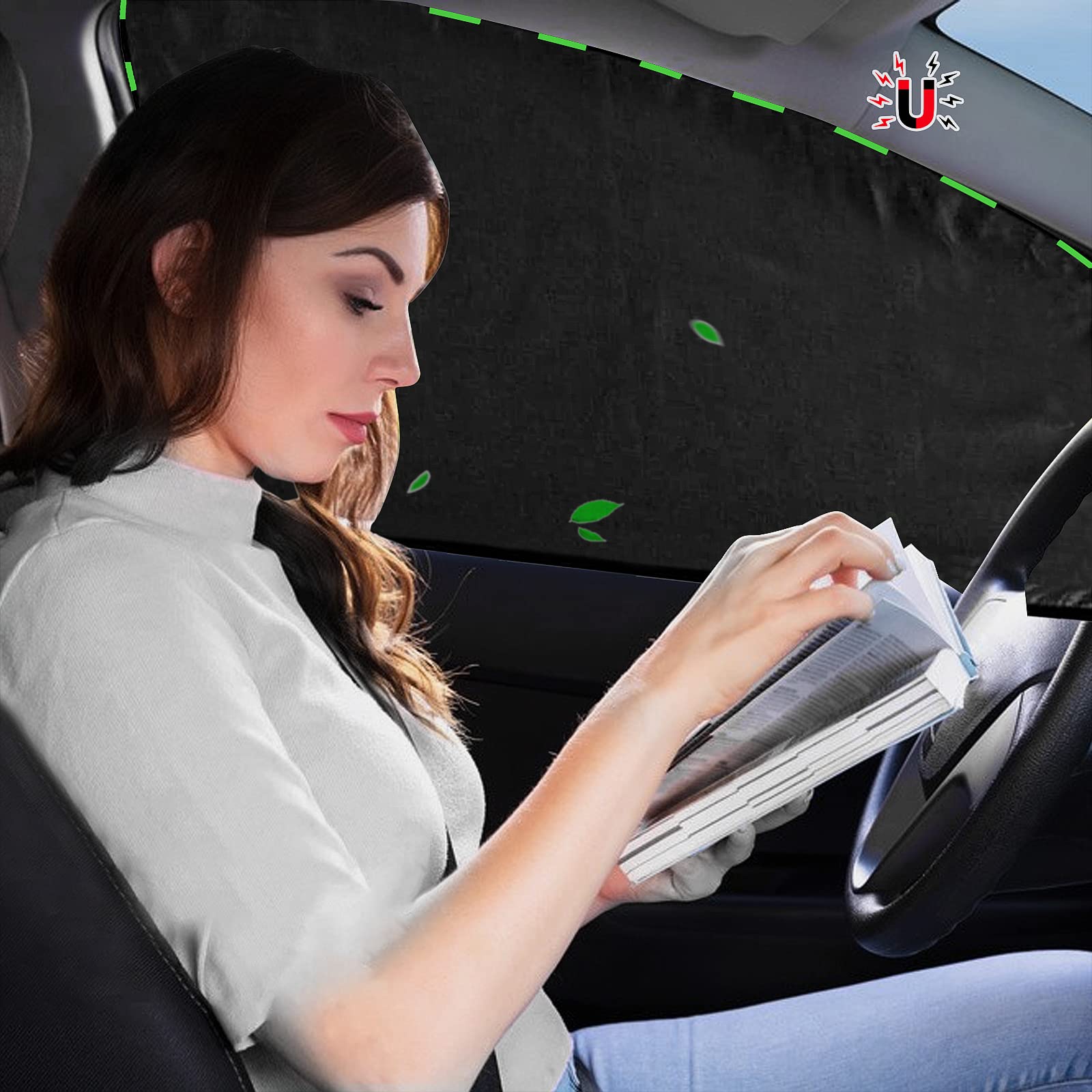 Zatooto Car Window Shades - 2 Pcs Black Silk Side Front Protection Covers - Magnetic Privacy Sun Shades Curtain Keeps Cooler For