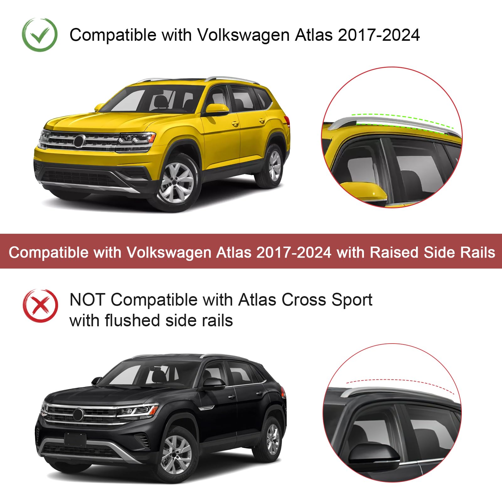Kinggeri 220Lb Lockble Roof Rack Cross Bars Compatible With Volkswagen Vw Atlas 2017-2025 With Raised Side Rails(Not For Atlas C