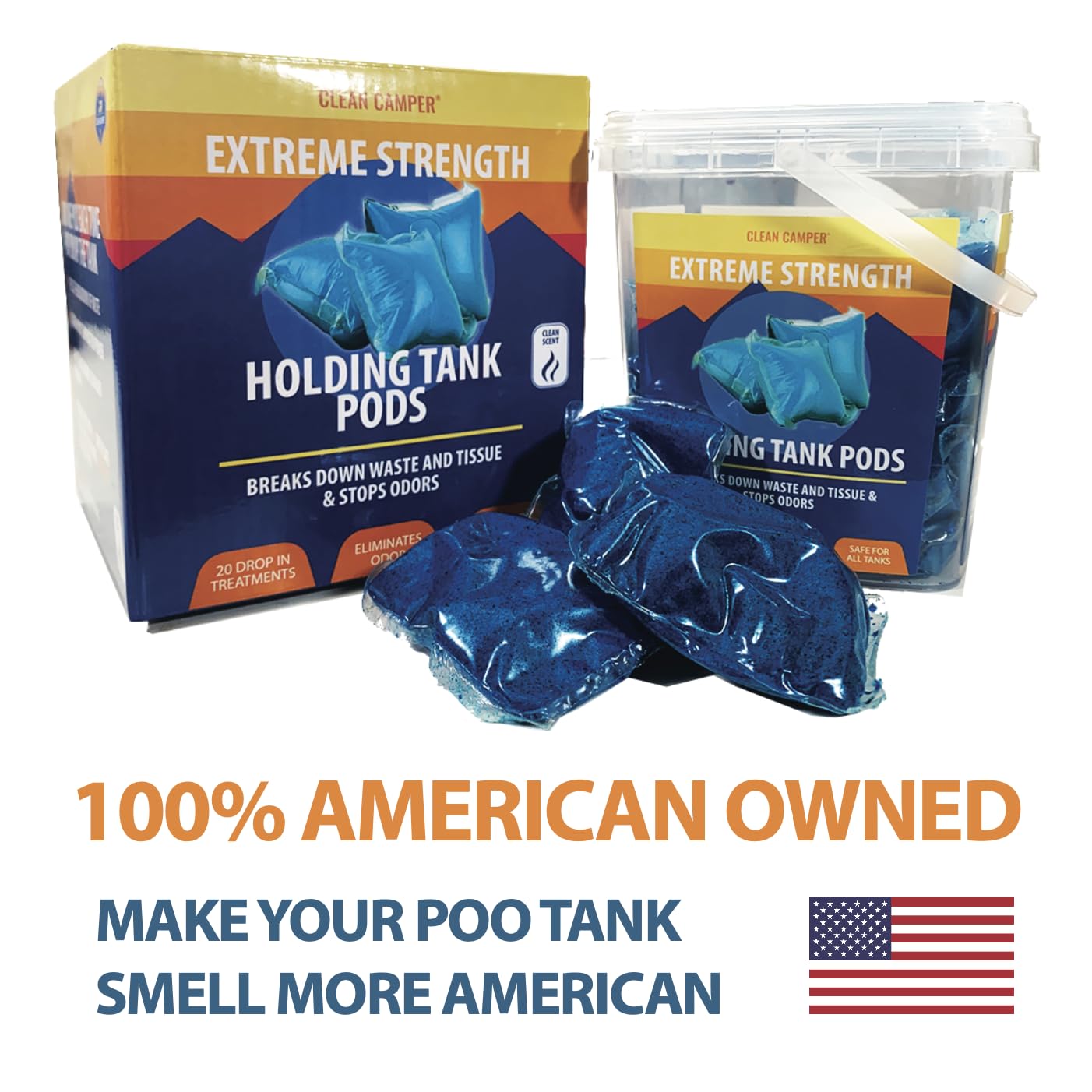 Clean Camper RV Holding Tank Pods - Extreme Strength, 20 Count, Bio-Active Enzyme Formula, Septic-Safe, Maximum Odor Control