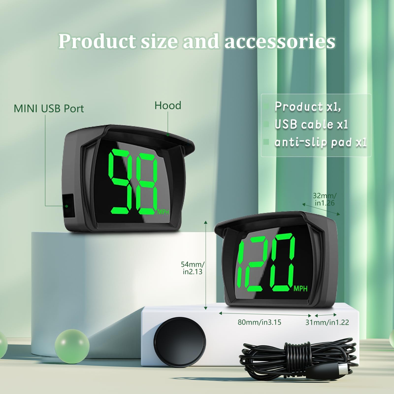 AZIJYV GPS Speedometer Digital Speedometer Cars Heads Up Display Y03 with Speed, Automatic Light Sensing, MPH Speedometer Plug a