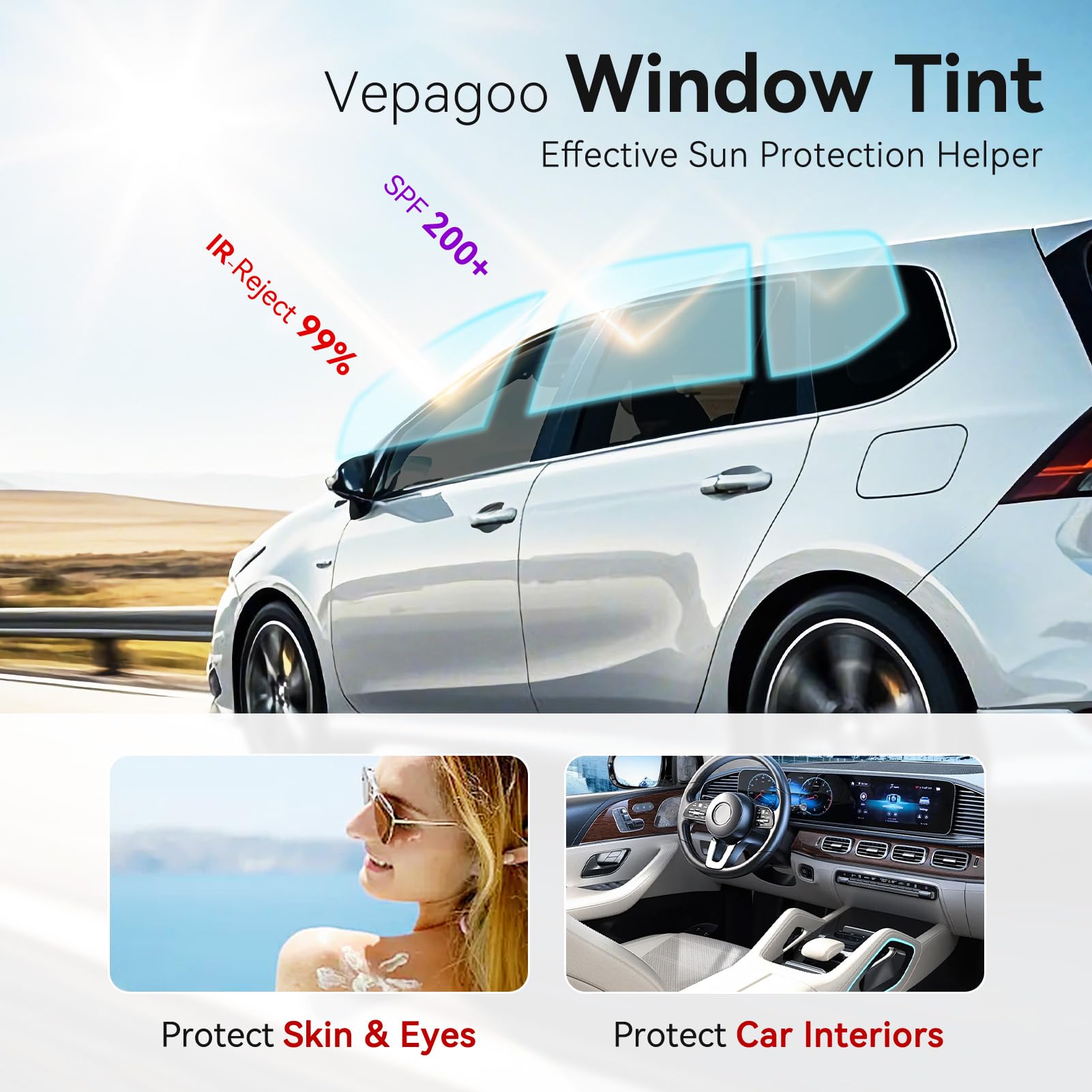Vepagoo 15% VLT Ceramic Car Window Tint Film (20'' x 15FT) - Heat & Glare Reduction, Blocks UV & IR Rays, Scratch Resistant, Pri