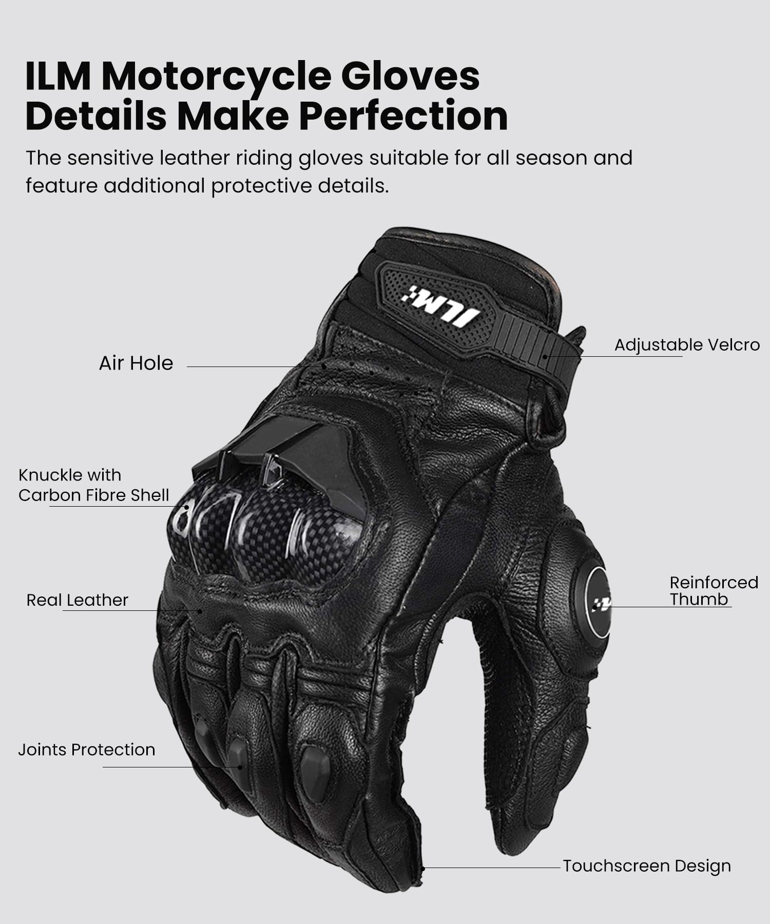 Ilm Air Flow Leather Motorcycle Gloves Touchscreen For Men And Women Model-Grc01 (Xl, Black)