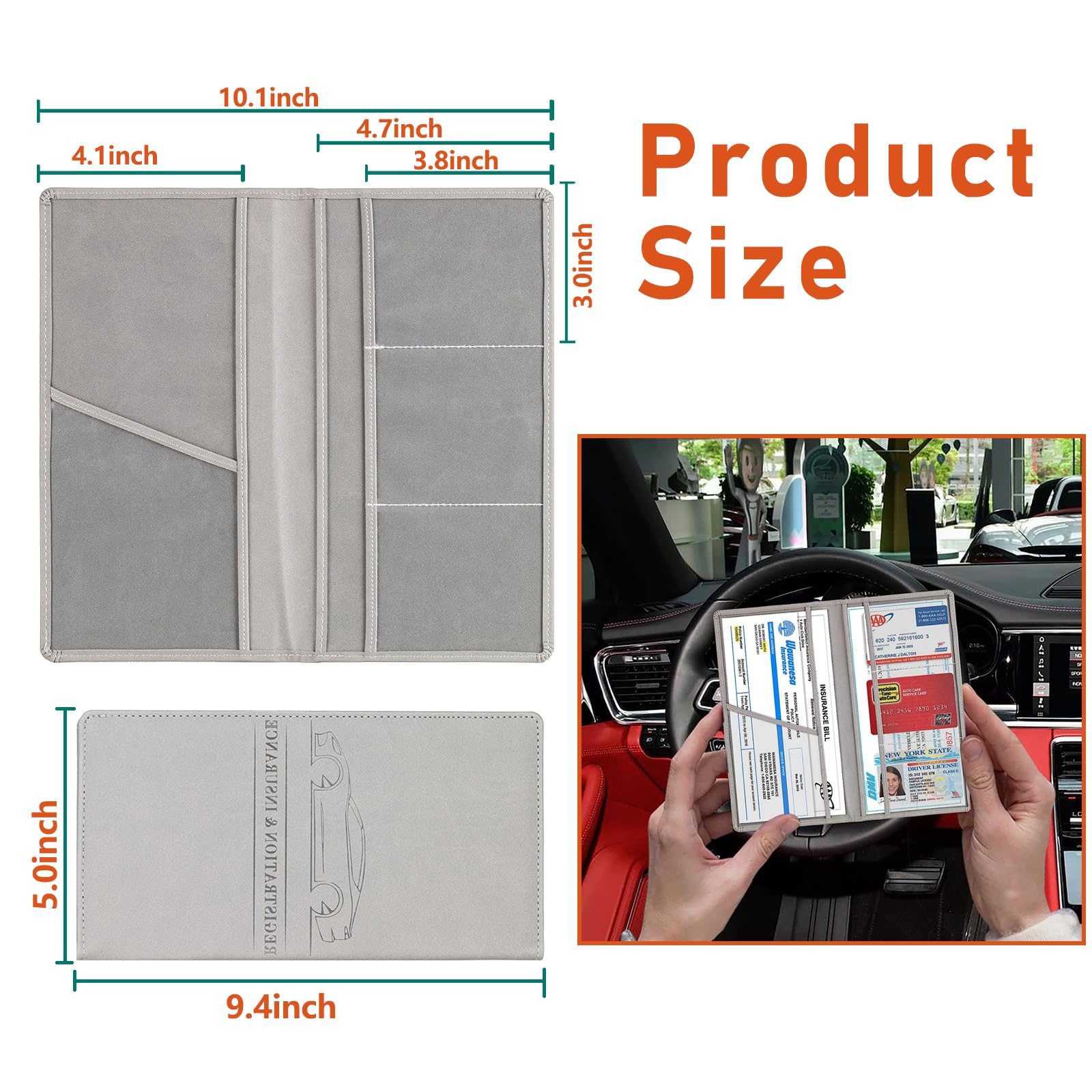 Kewucn Car Registration And Insurance Card Holder, Leather Auto License Document Glove Box Compartment Organizer, Essentials Veh