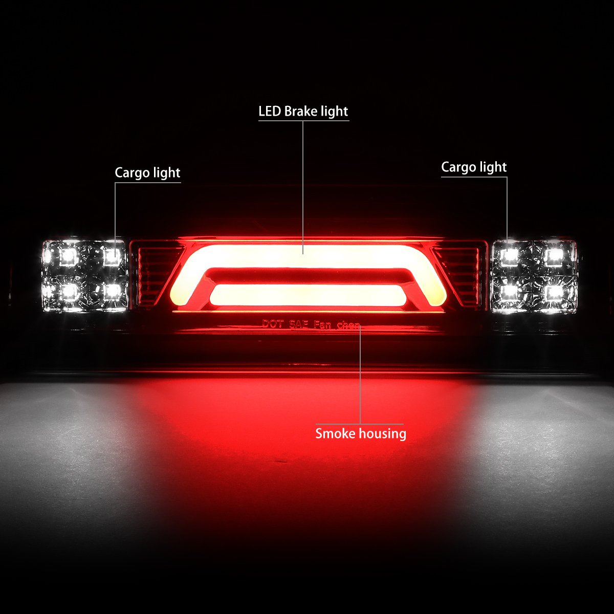 Dna Motoring 3Bl-Drm02-3D-Led-Sm Smoked Lens 3D Led Third Tail Brake Light [Compatible With 02-08 Dodge Ram 1500/03-09 Ram 2500
