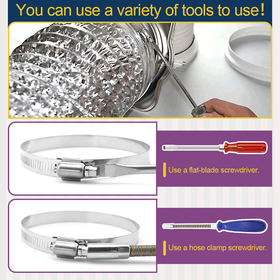 Swpeet 8Pcs 10 Inch Stainless Steel Worm Gear Hose Clamp - Adjustable Range for Plumbing & Automotive Applications