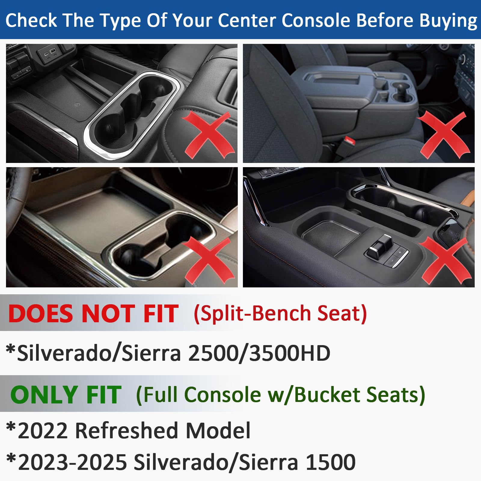 TOPINSTALL Blue 7PCS Console Liners Compatible with 2023-2025 Chevy Silverado/GMC Sierra 1500 & 2022 Refreshed 1500 Models, Prem