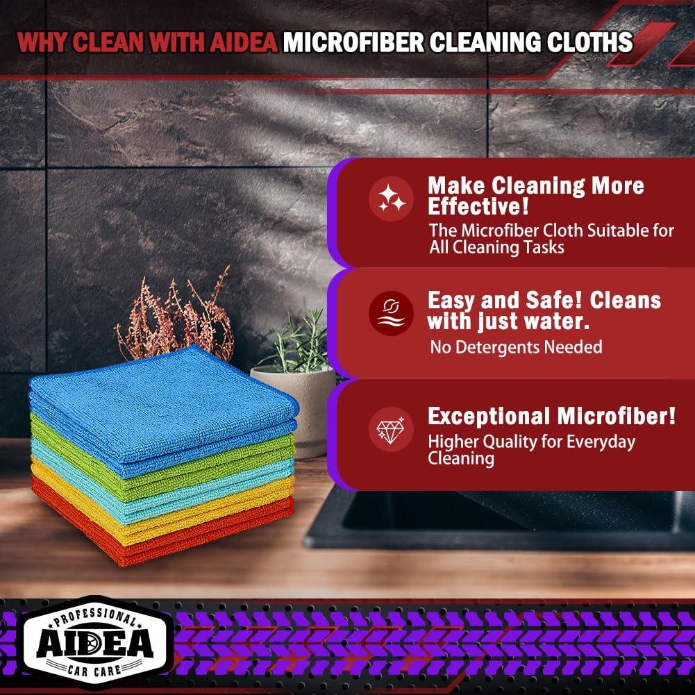 Aidea Microfiber Cleaning Cloth 10Pk, Micro Fiber Cloth For Cleaning Cars, Premium All Purpose Car Towels, Dusting Cloth Cleanin