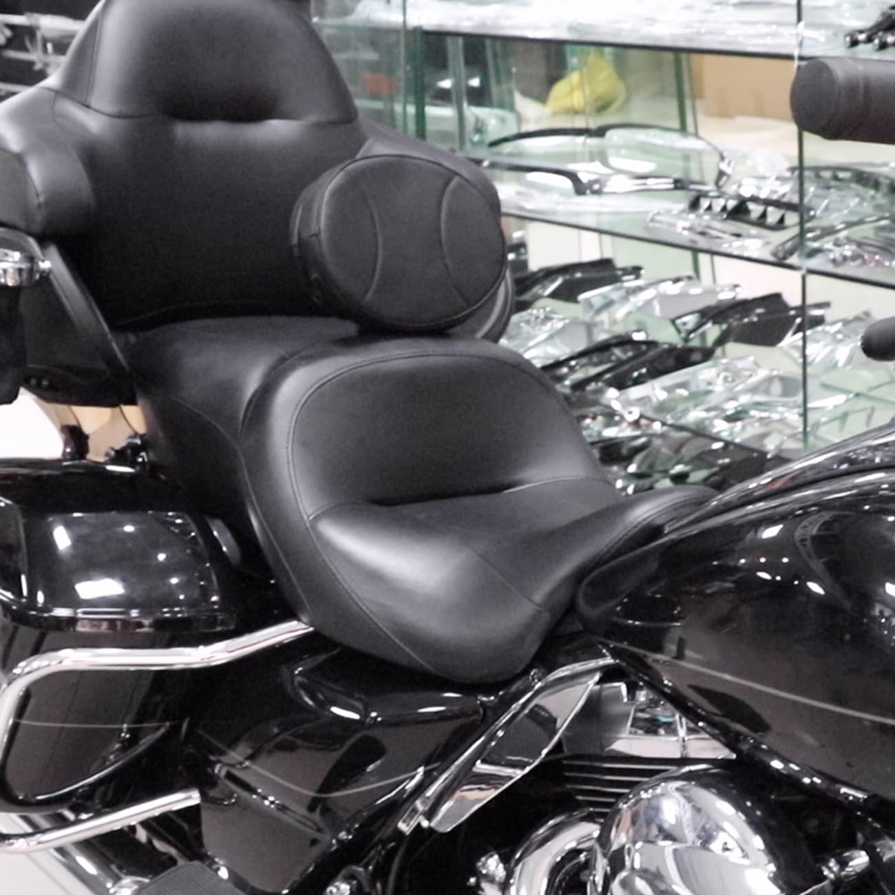 AUFER Adjustable Driver Backrest for 1997-2024 Touring Models, Double Line Style, Chrome, Black Metal Finish