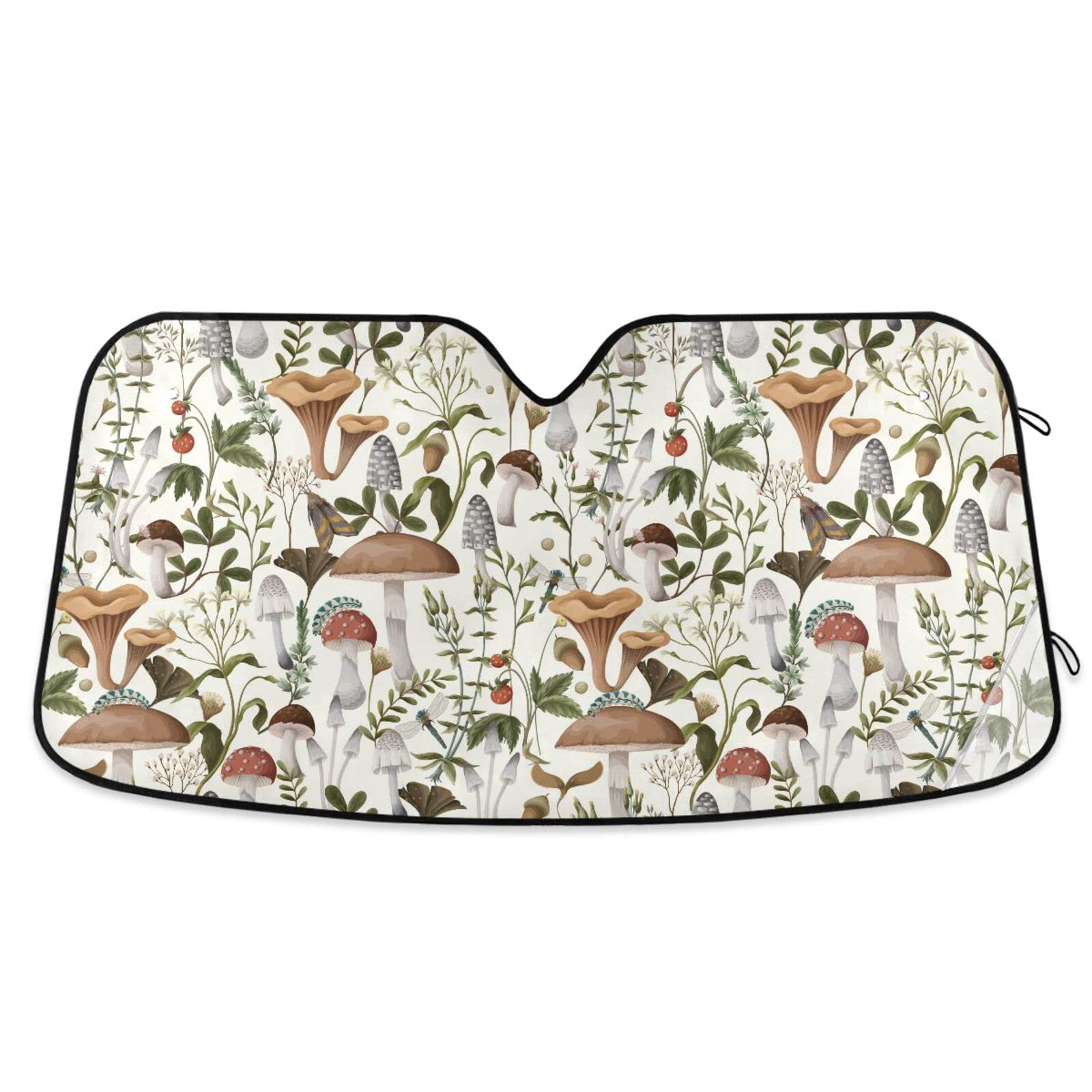 Oarencol Mushrooms Car Windshield Sun Shade Vintage Flower Leaves Foldable Uv Ray Sun Visor Protector Sunshade To Keep Your Vehi