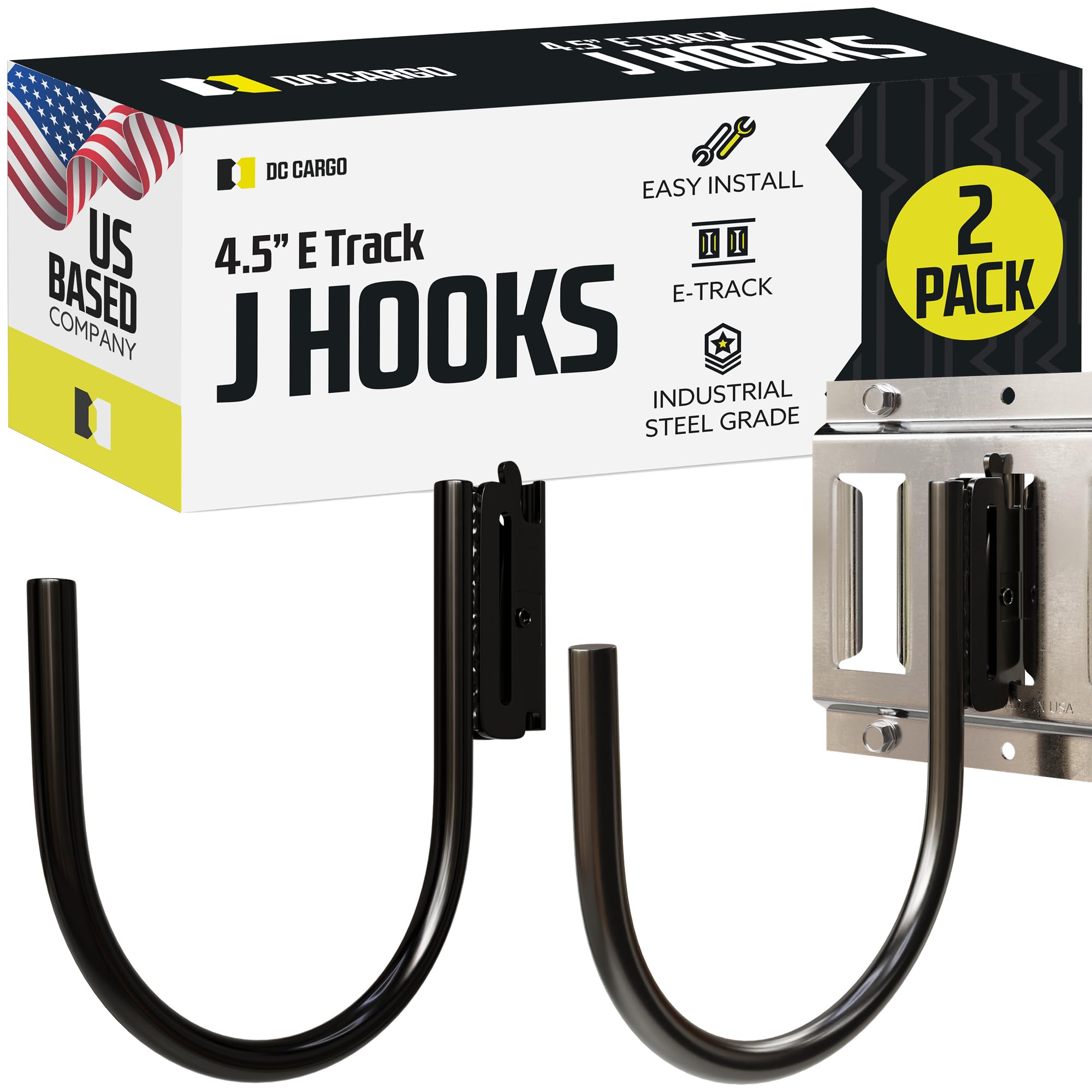Dc Cargo - E Track J Hooks (4.5'' - 4 Pack) - Large Heavy Duty Accessories - Hanging Hook For Your Etrack Rail System - Use In E