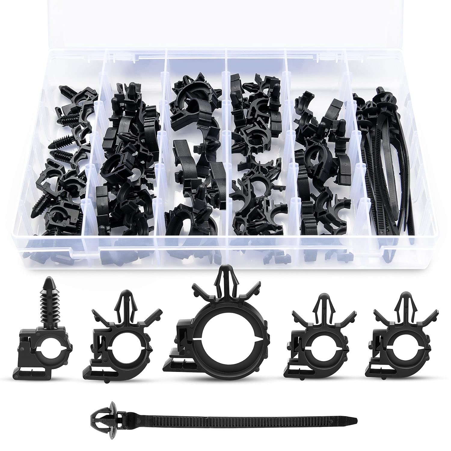 GOOACC 60Pcs Car Wire Loom Routing Clips Assortment - 6 Different Sizes Universal Wiring Harness Routing Clip Replacement Parts