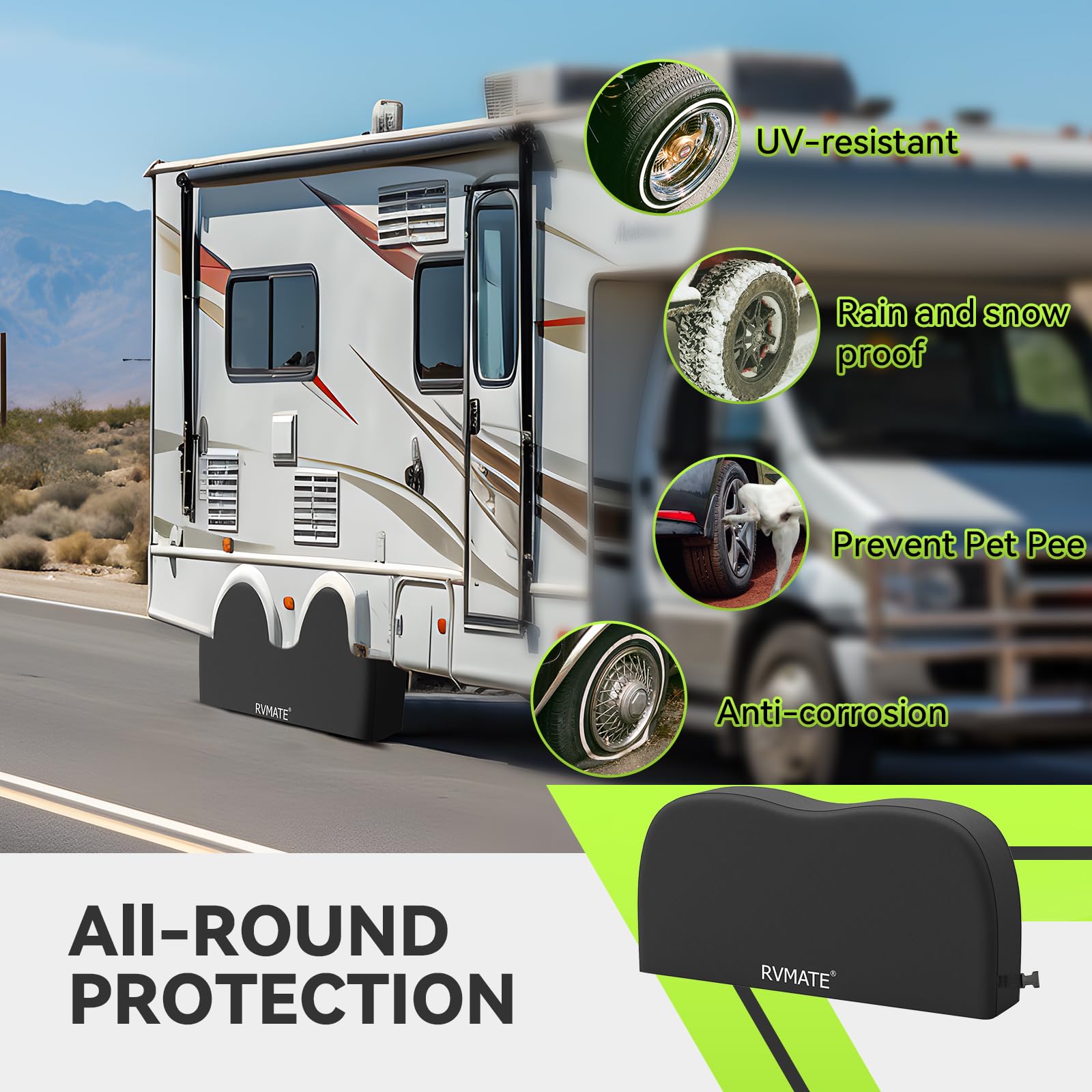 RVMATE Dual Axle RV Tire Covers 30"-33" Waterproof Black 420D Oxford (2 Pack)