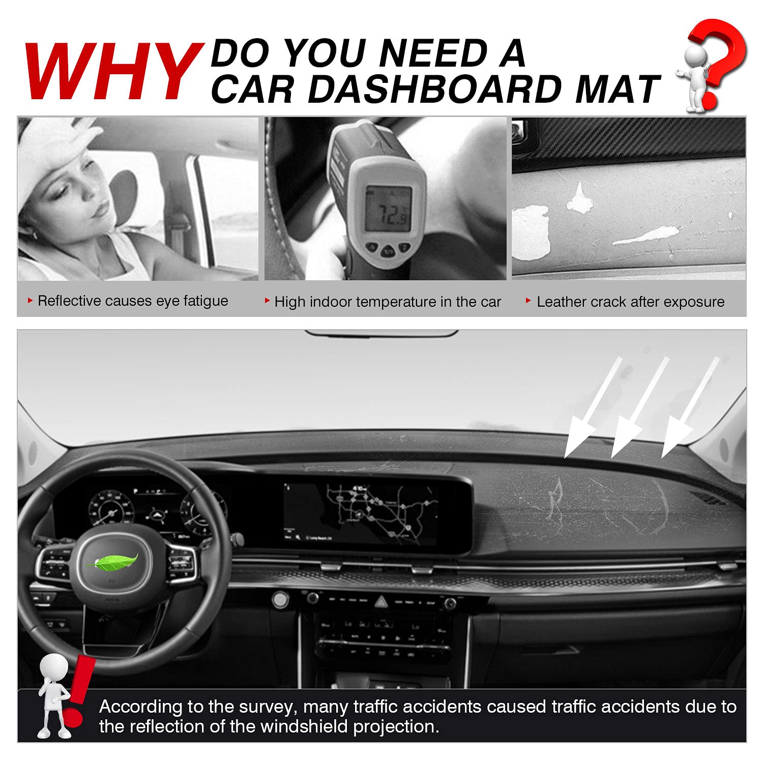 Autorder Dashboard Cover Mat For 2022 2023 2024 2025 Kia Carnival Accessories Dash Cover Dash Mat Glare Uv Rays Dashboard Protector