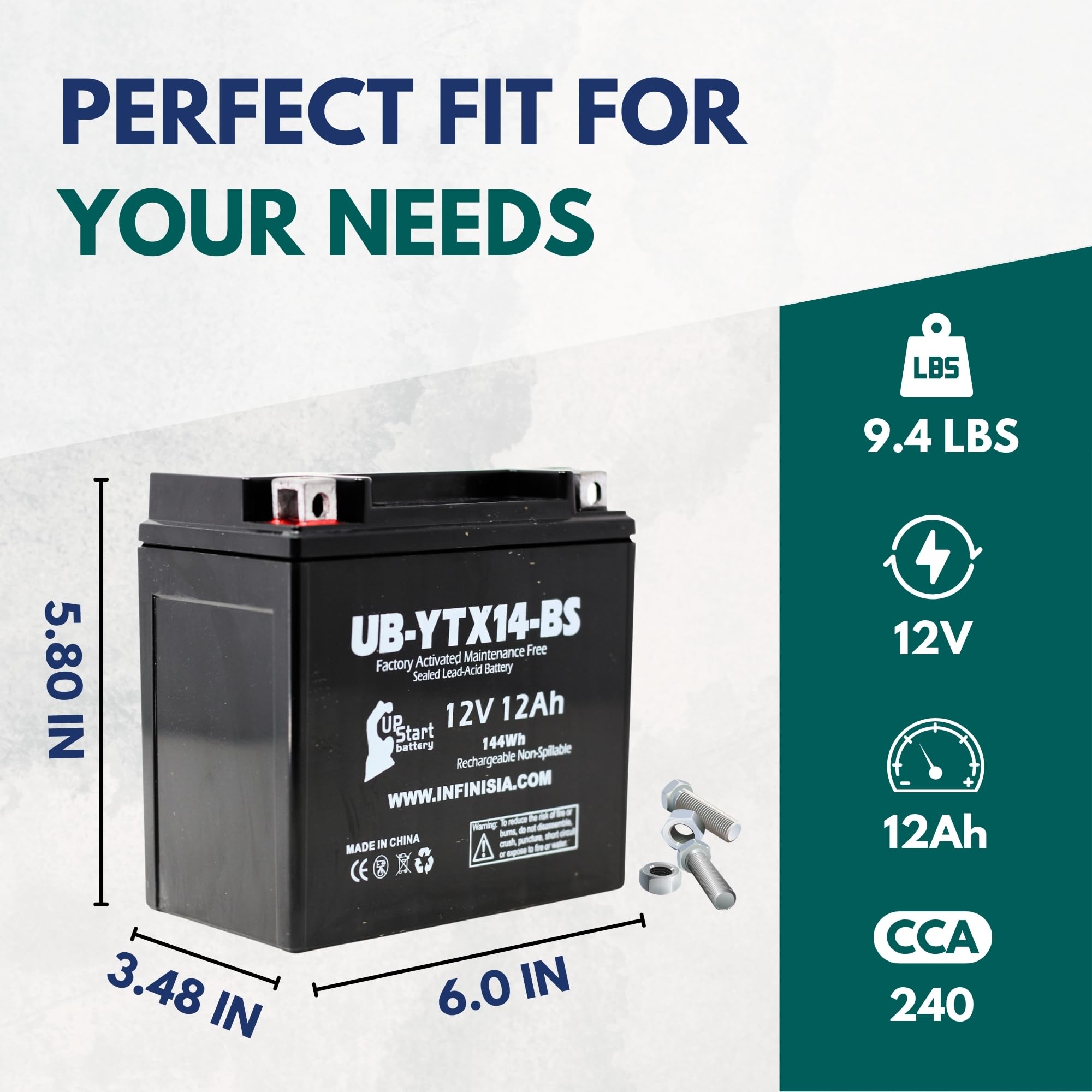 Upstart Battery YTX14-BS Replacement Auxiliary Battery - 12V 12AH for Mercedes E350, CLA 250, GLK 350, E320, ML350, E500,